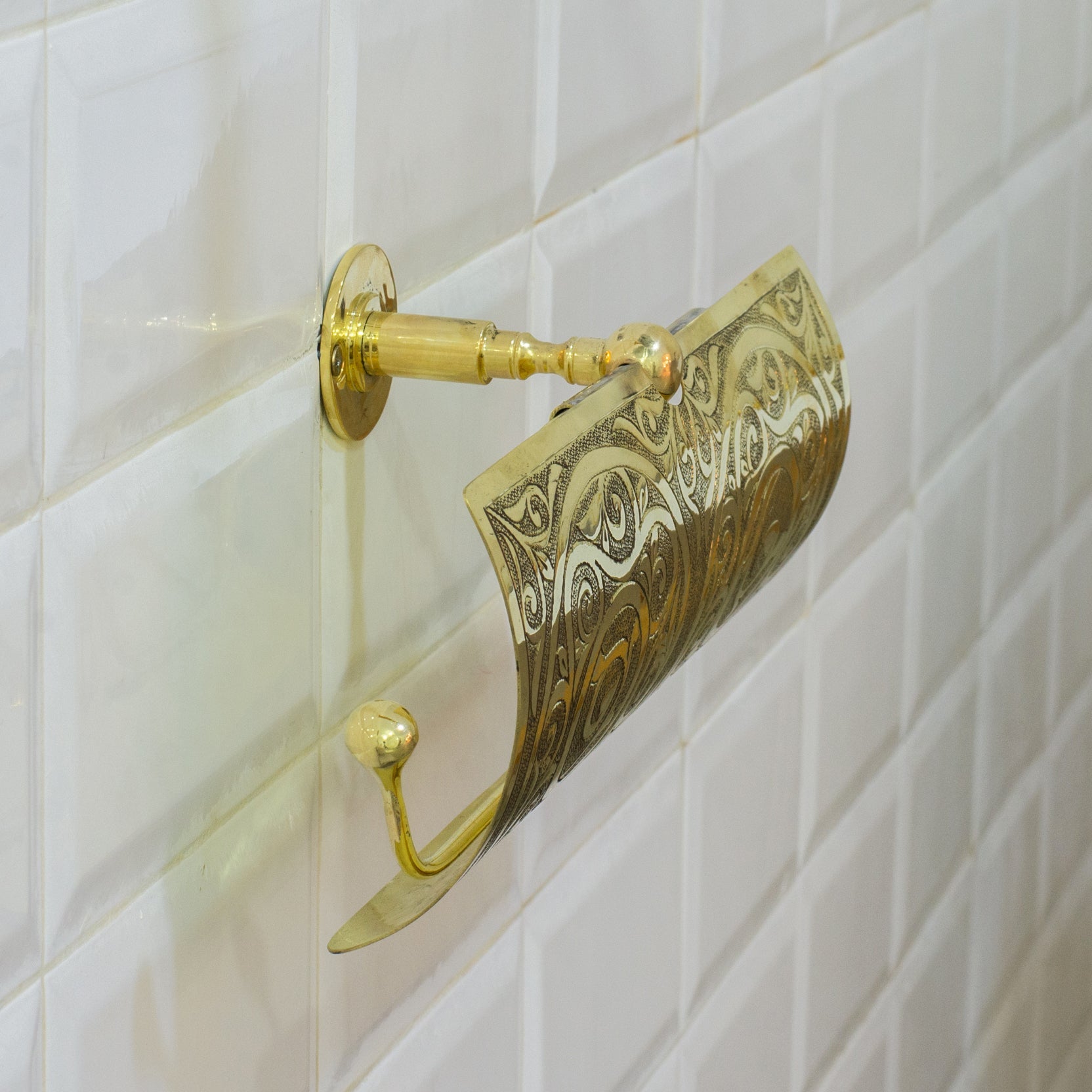 Handcrafted Unlacquered Brass Double Toilet Paper Holder | Engraved Sliding Cover alternate view 10