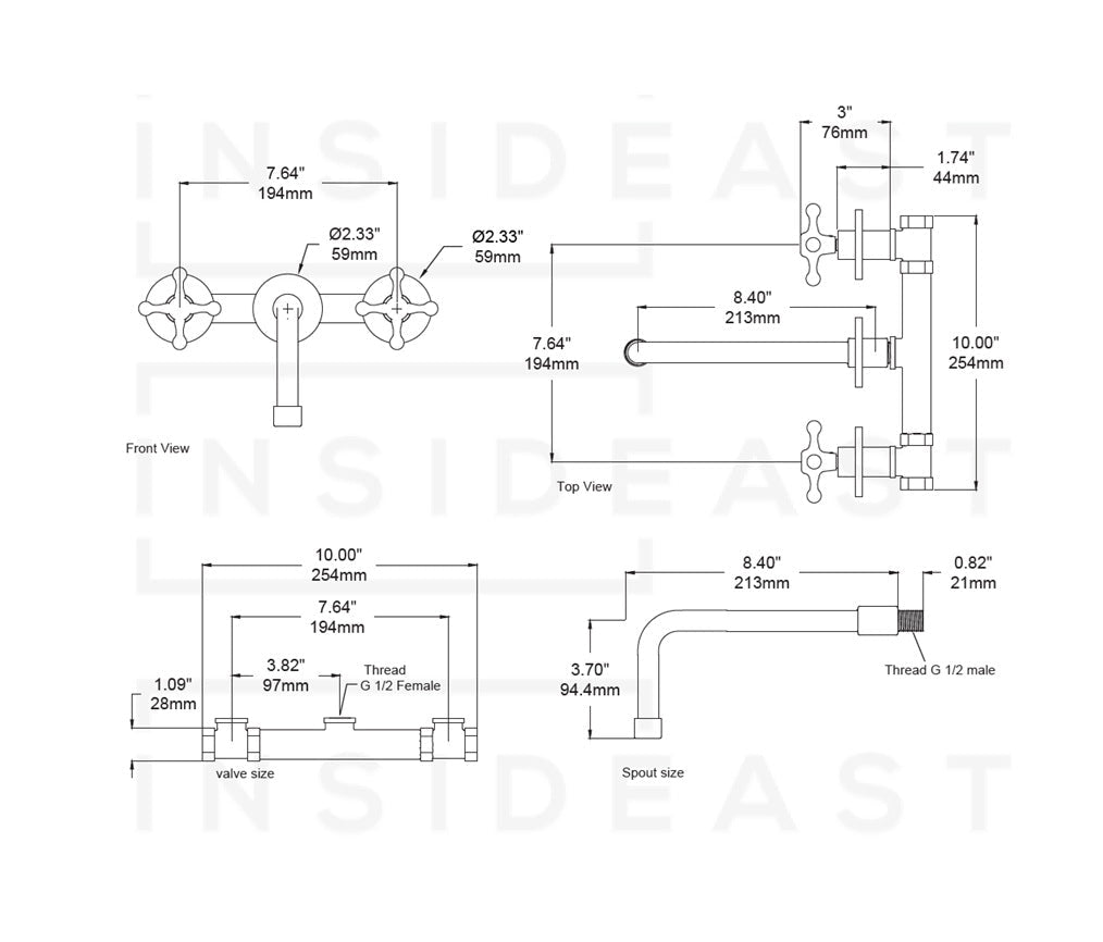 Heritage - Unlacquered Brass 3 Holes Bath Wall Mount Faucet alternate view 6