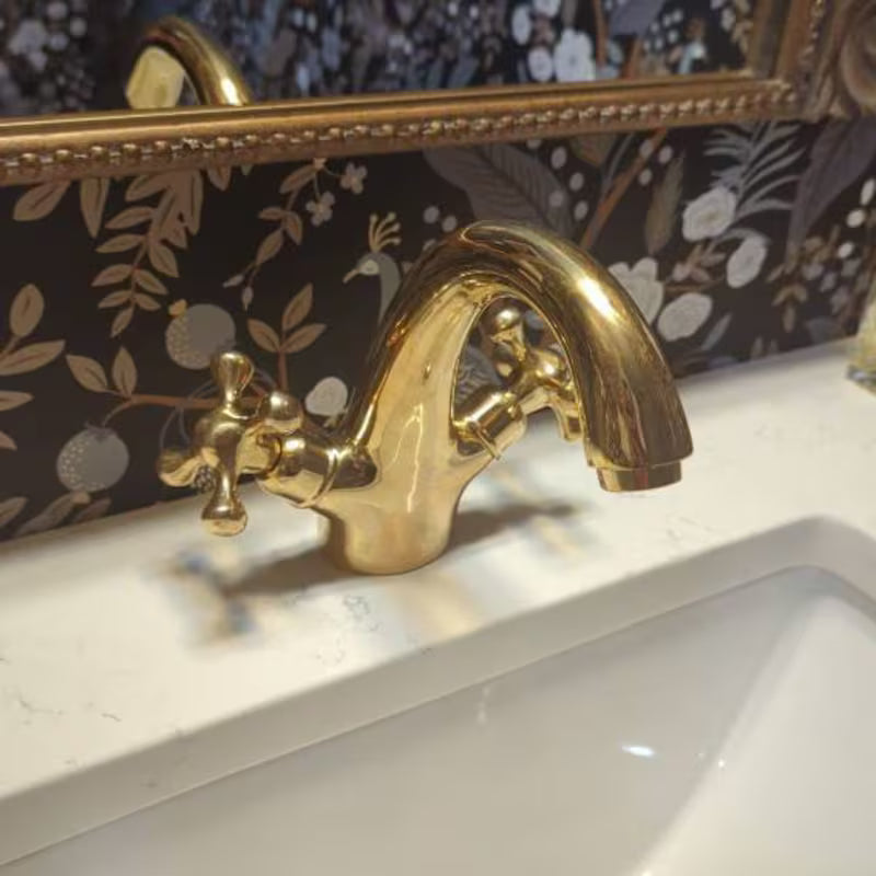 Single-Hole Unlacquered Brass Bathroom Sink Vanity Faucet with Double Simple Cross Handles alternate view 9