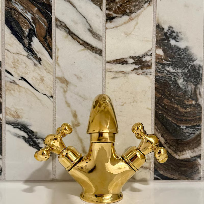 Single-Hole Unlacquered Brass Bathroom Sink Vanity Faucet with Double Simple Cross Handles alternate view 8