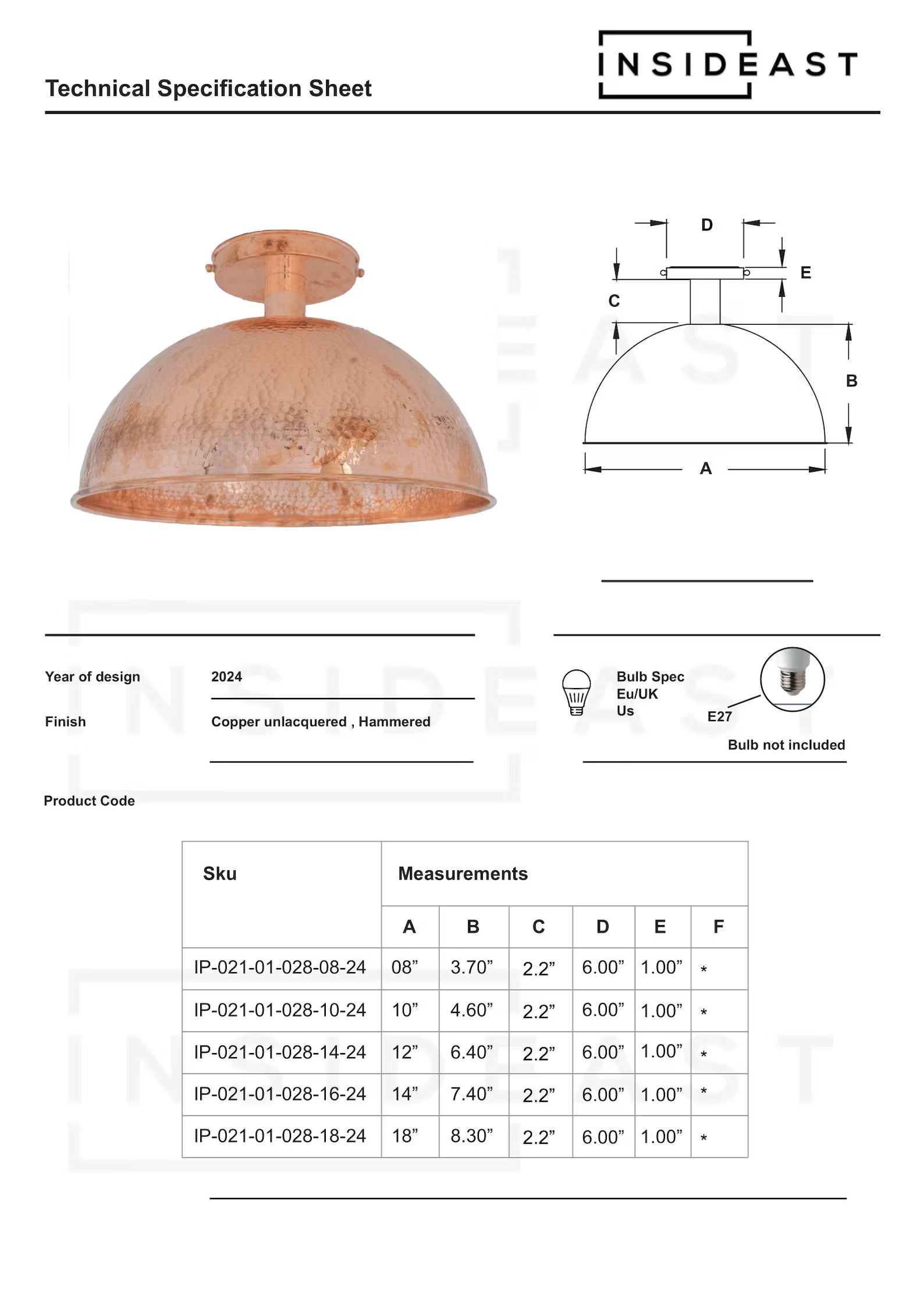 Unlacquered Copper Ceiling Light, Hammered Copper Flush Mount Light, Copper Ceiling Pendant alternate view 6