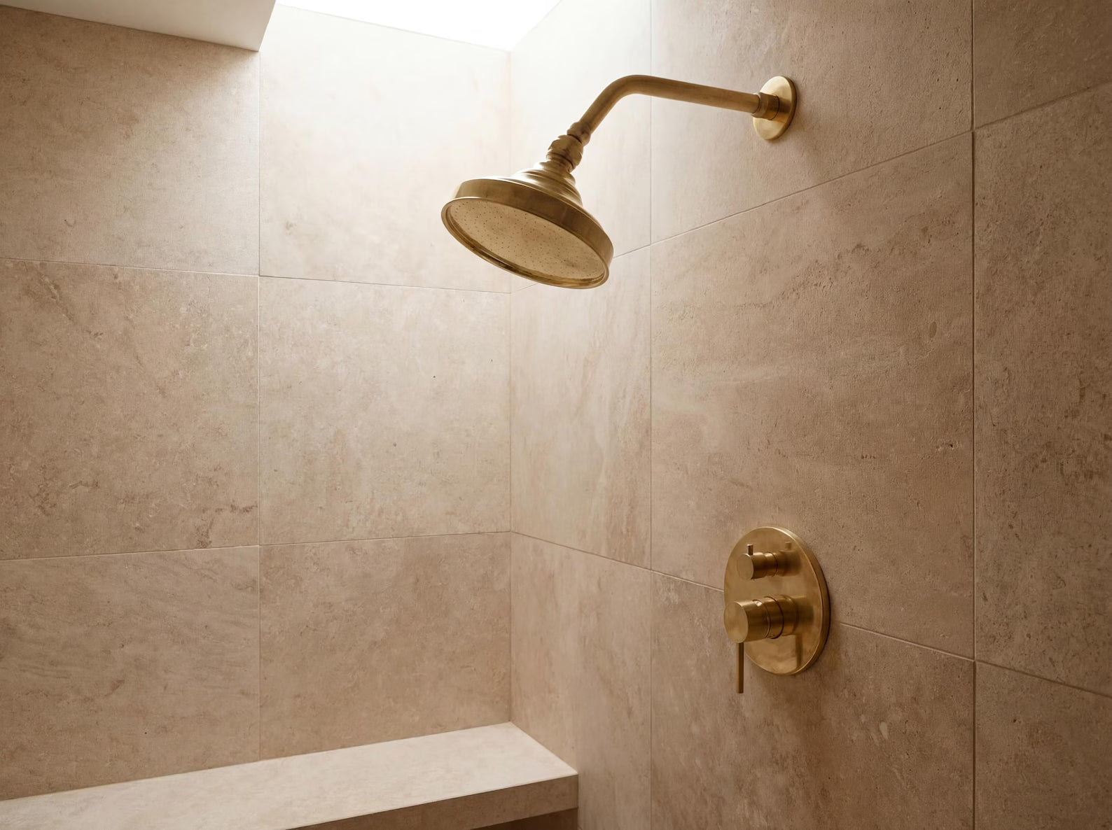 Unlacquered Brass Built-In Shower System | Angled Showerhead & Handheld | Concealed 2-Outlet Set alternate view 3