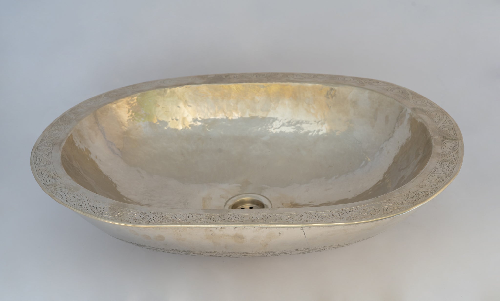 Oval Silver Bathroom Sink – German Silver Vessel Sink – Countertop Washbasin for Powder Room alternate view 5