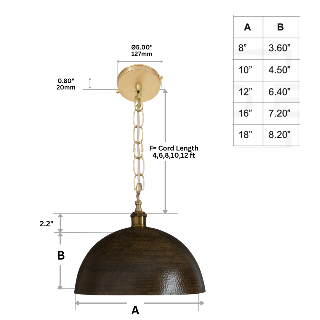Oversized Dark Bronze Copper Pendant - Large Hammered Dome Light for Entryway & Dining alternate view 9