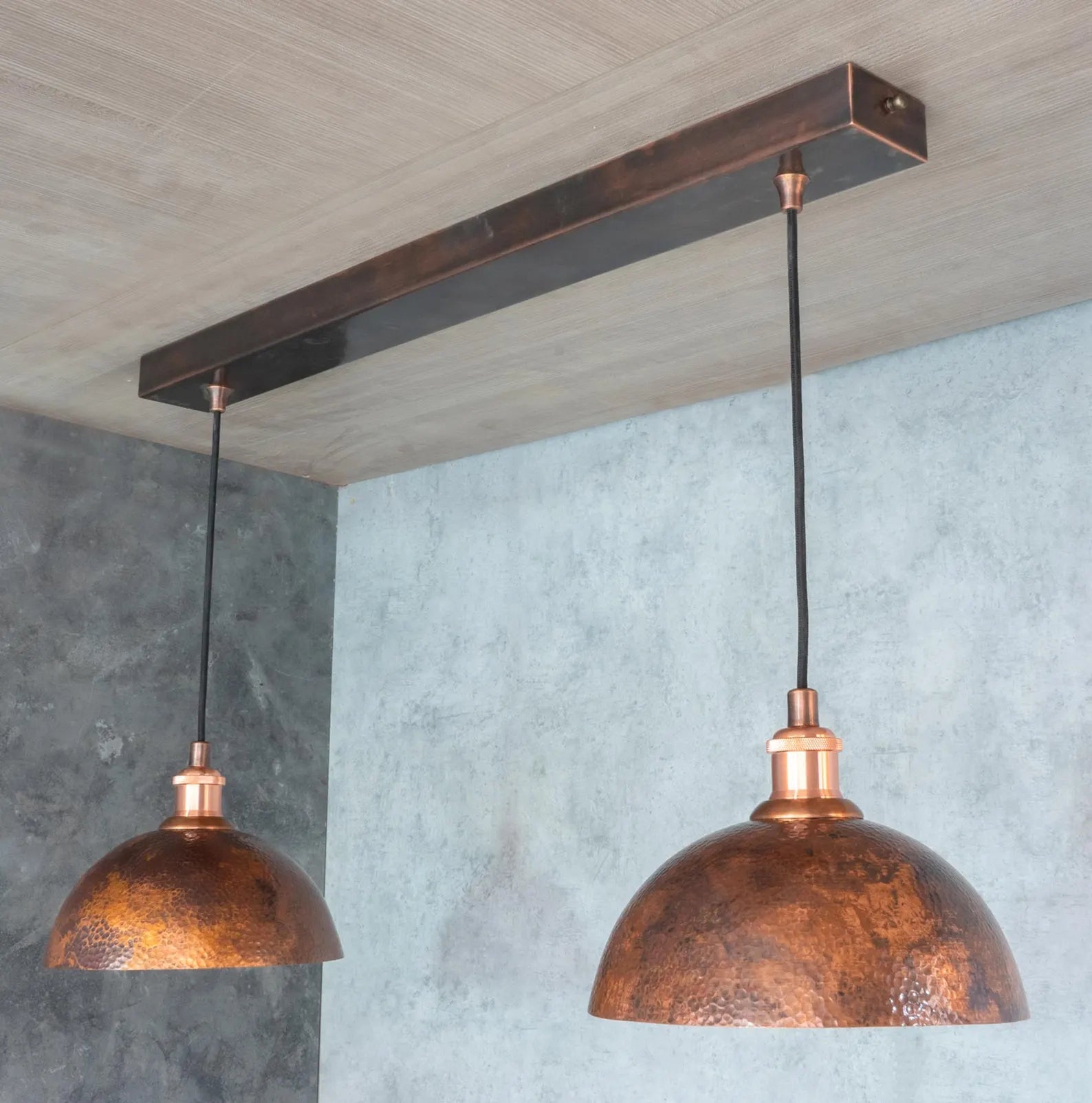 Oxidized Copper Ceiling Pendant Set, Copper Lampshade, Copper Ceiling Light Fixture, Copper Hanging Dome Light Set Kitchen Island alternate view 2