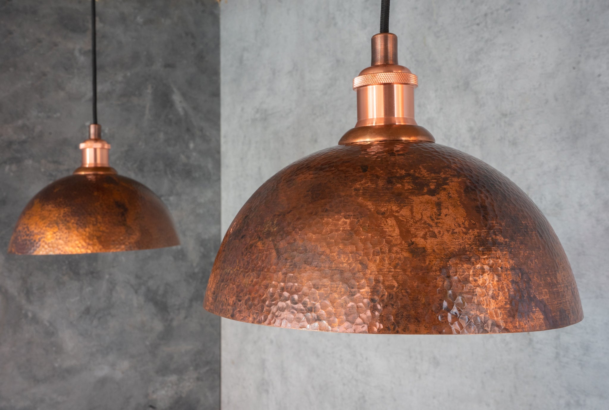 Oxidized Copper Ceiling Pendant Set, Copper Lampshade, Copper Ceiling Light Fixture, Copper Hanging Dome Light Set Kitchen Island alternate view 3