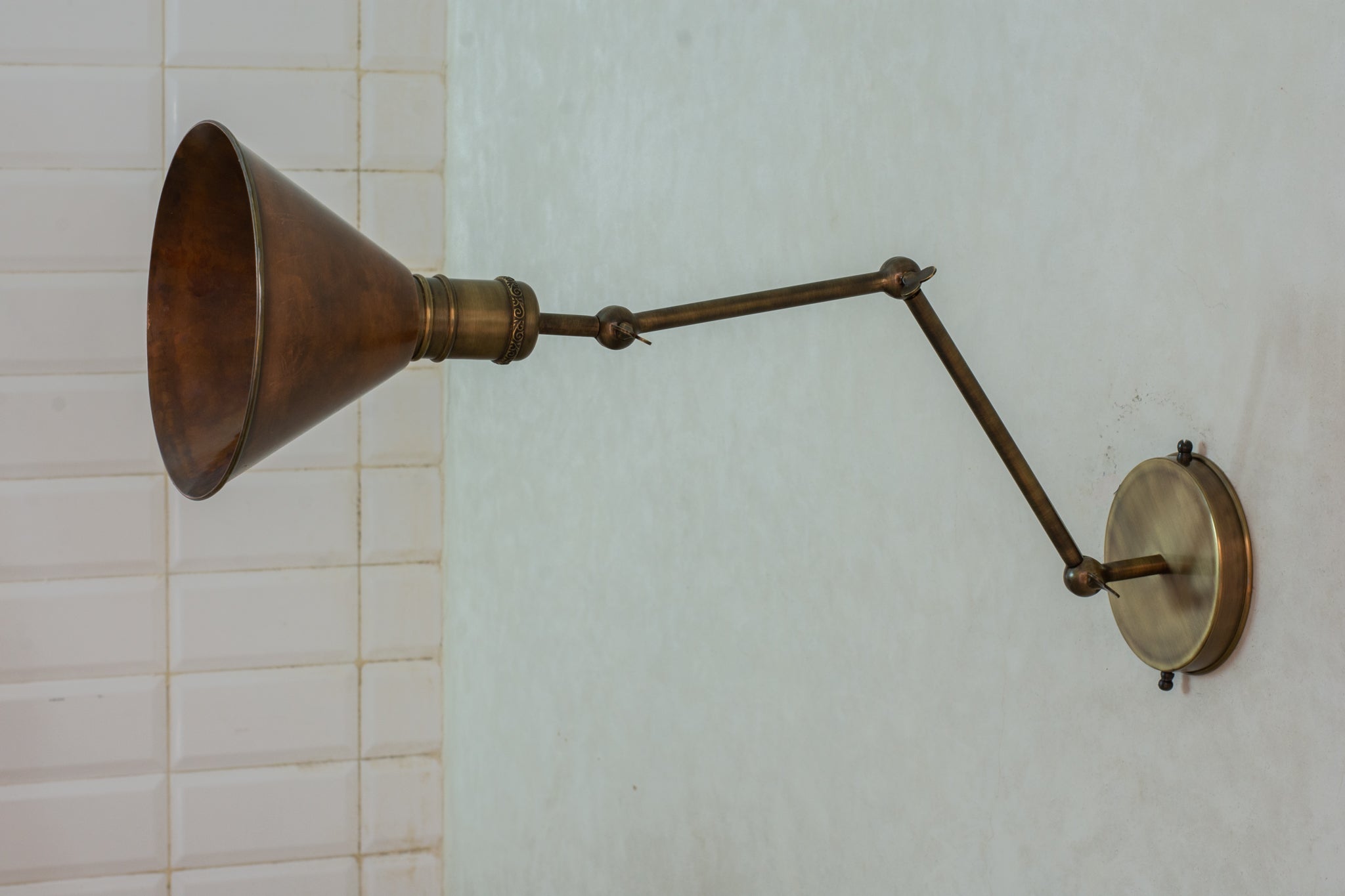 Oxidized Copper Wall Sconce, Swing Arm Light, 3-Point Adjustable Sconce, Wall Light With Copper Shade, Swivel Wall Lamp Copper alternate view 2