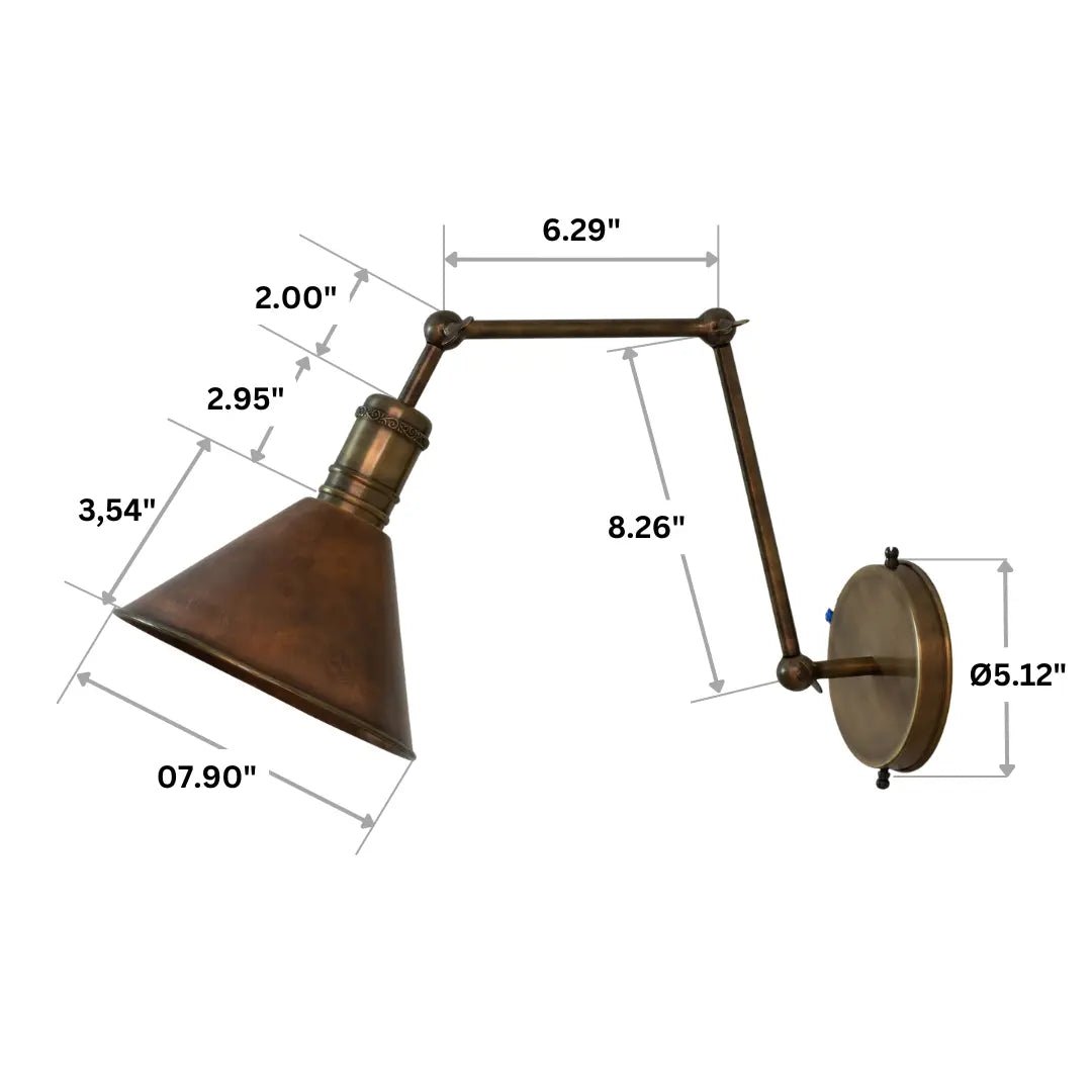 Oxidized Copper Wall Sconce, Swing Arm Light, 3-Point Adjustable Sconce, Wall Light With Copper Shade, Swivel Wall Lamp Copper alternate view 9