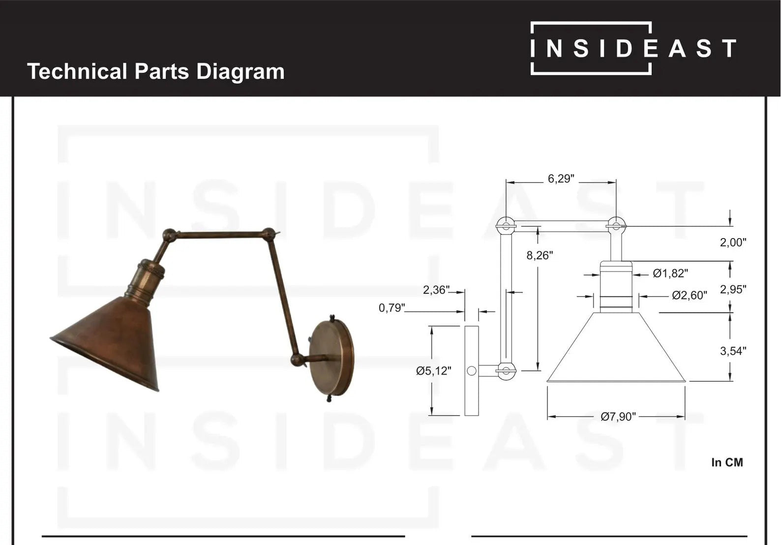 Oxidized Copper Wall Sconce, Swing Arm Light, 3-Point Adjustable Sconce, Wall Light With Copper Shade, Swivel Wall Lamp Copper alternate view 10