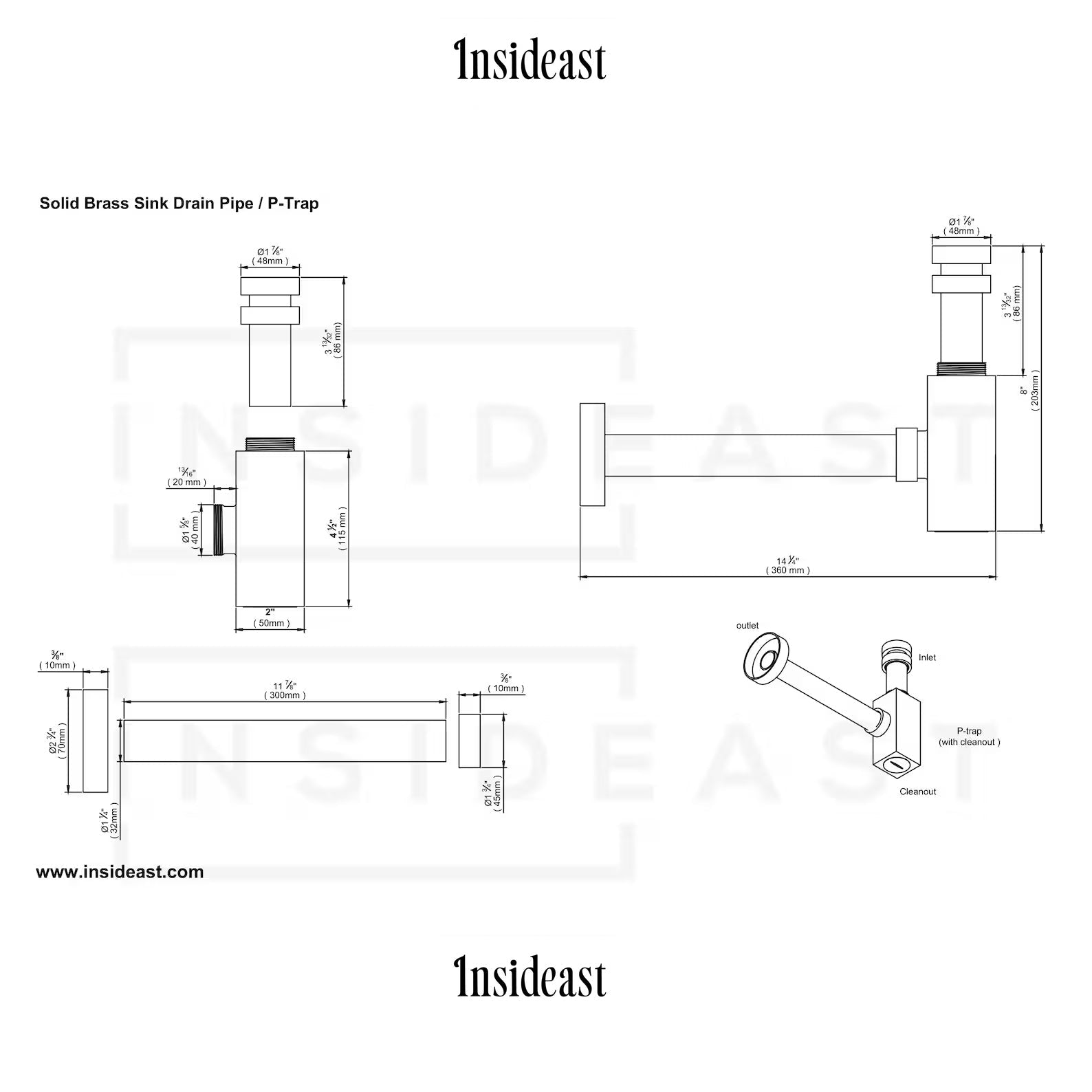 Polished Nickel P-trap, Nickel Water Trap, Bathroom Sink Drain Tailpiece, Drain Kit with Flange, Bathroom Sink Siphon alternate view 5