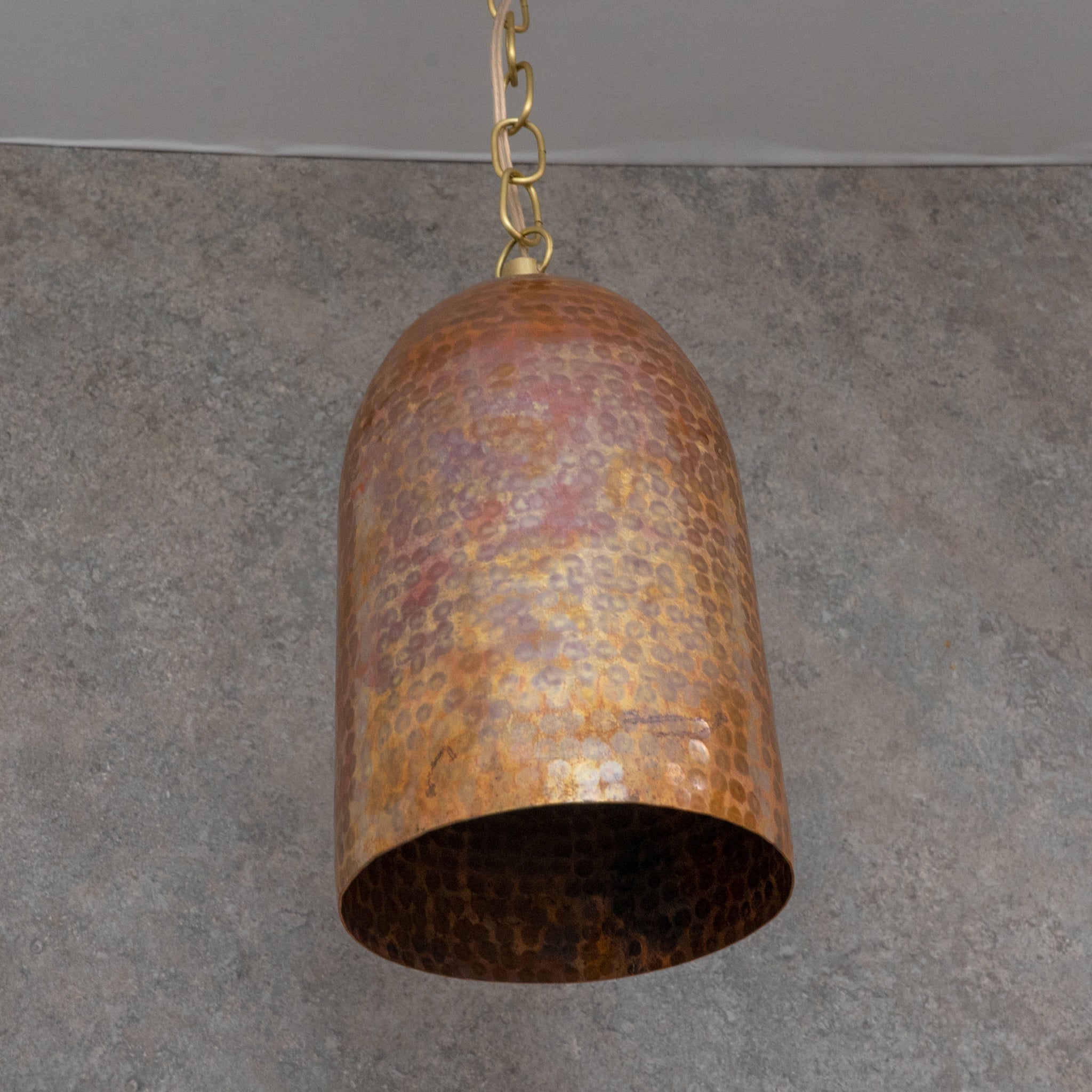 Rustic Industrial Copper Dome Light - Handcrafted Moroccan Pendant - Large Hammered Copper Ceiling Fixture alternate view 7