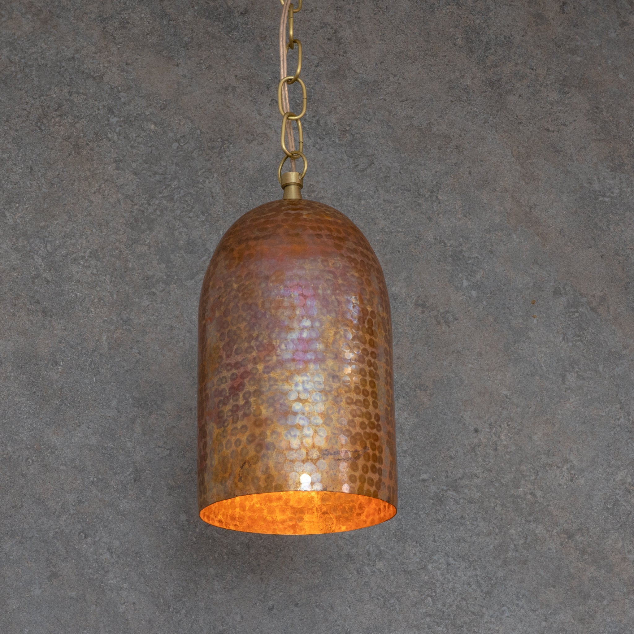 Rustic Industrial Copper Dome Light - Handcrafted Moroccan Pendant - Large Hammered Copper Ceiling Fixture alternate view 2