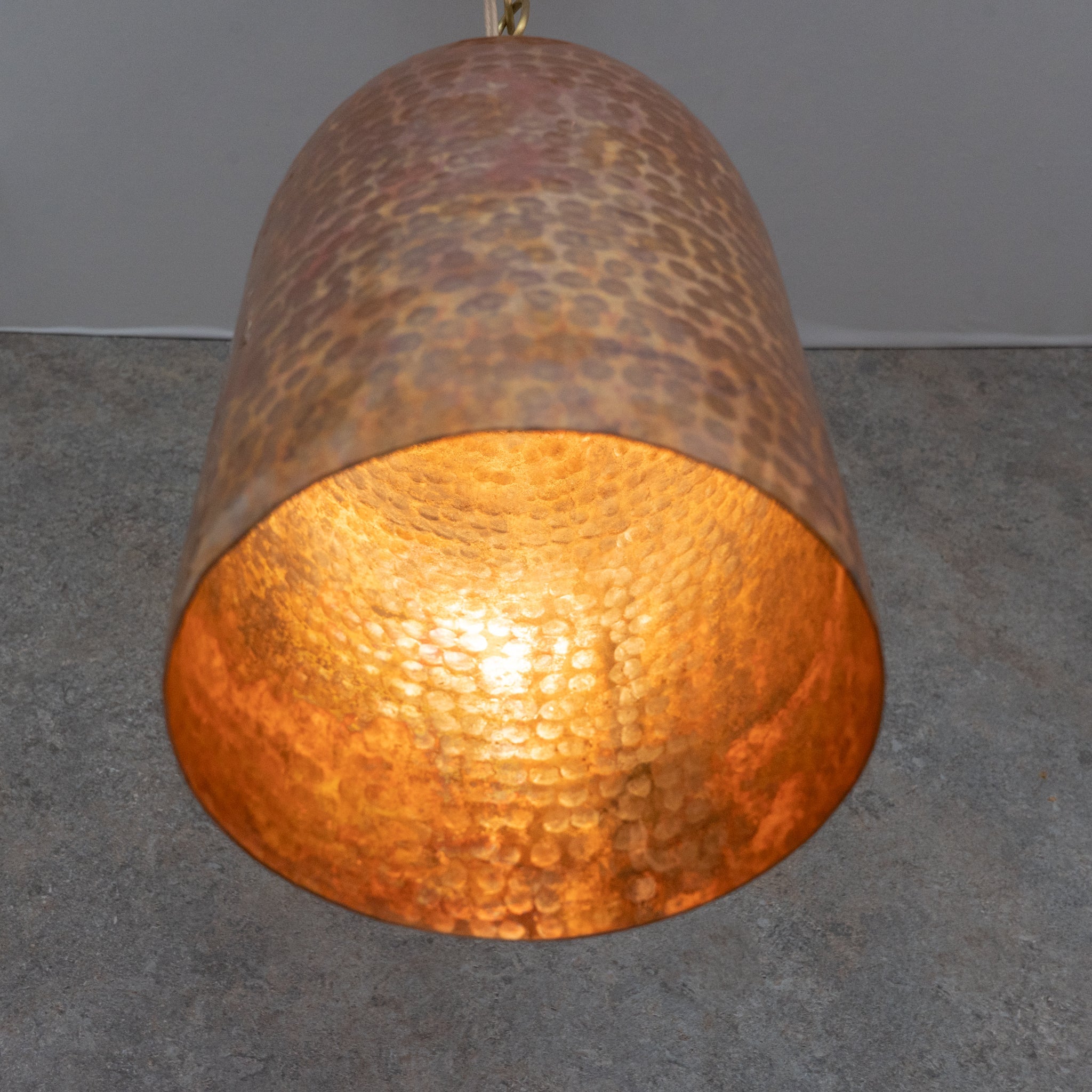 Rustic Industrial Copper Dome Light - Handcrafted Moroccan Pendant - Large Hammered Copper Ceiling Fixture alternate view 4