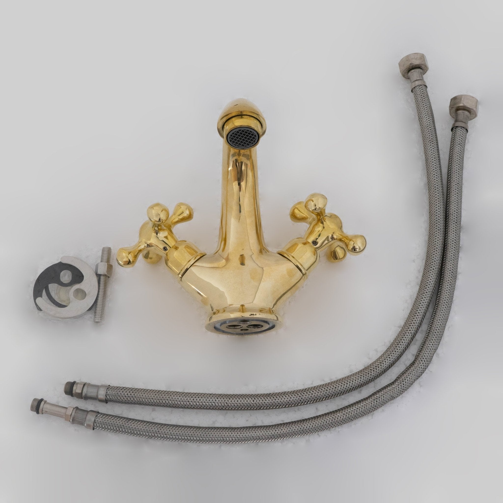 Single-Hole Unlacquered Brass Bathroom Sink Vanity Faucet with Double Simple Cross Handles alternate view 11