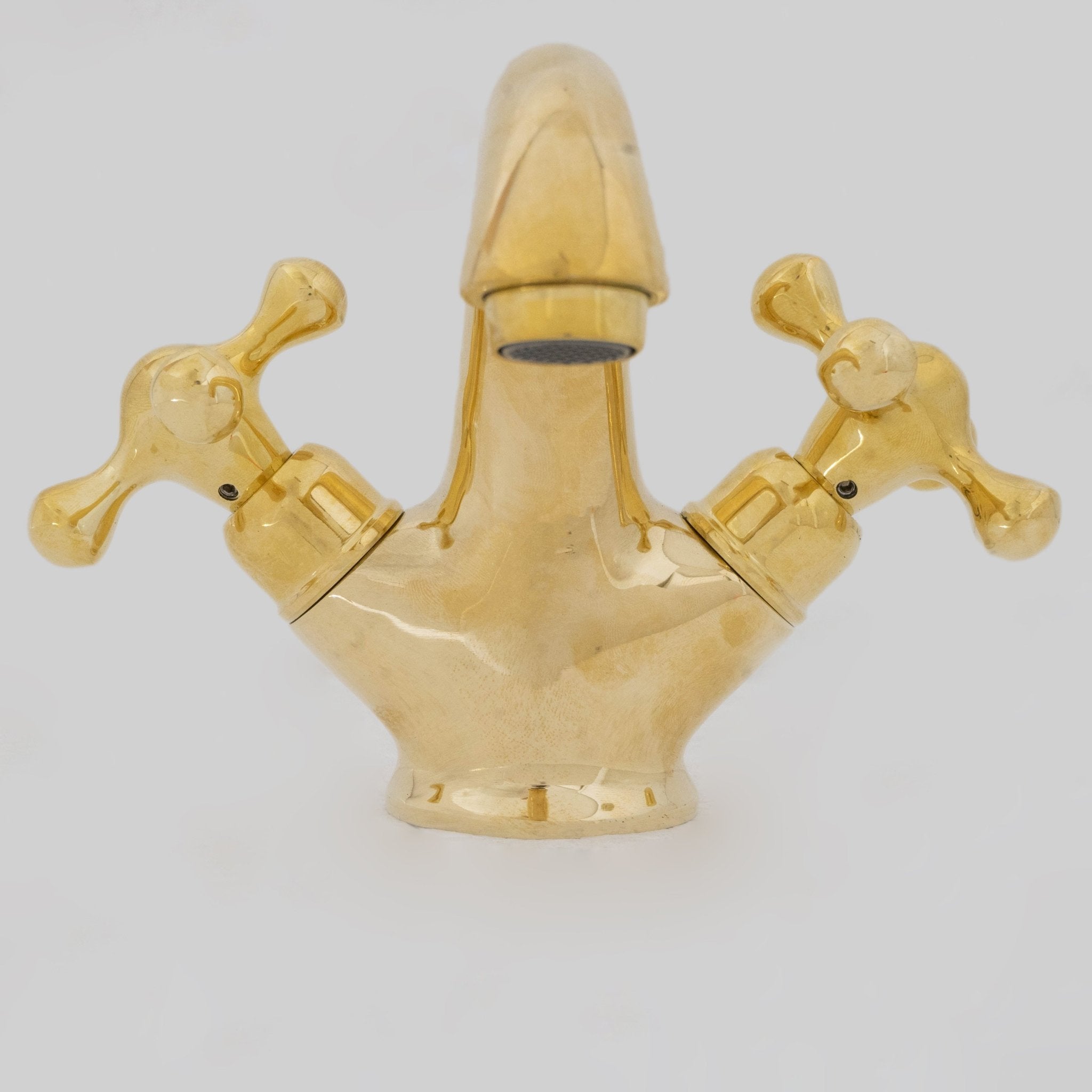 Single-Hole Unlacquered Brass Bathroom Sink Vanity Faucet with Double Simple Cross Handles alternate view 3