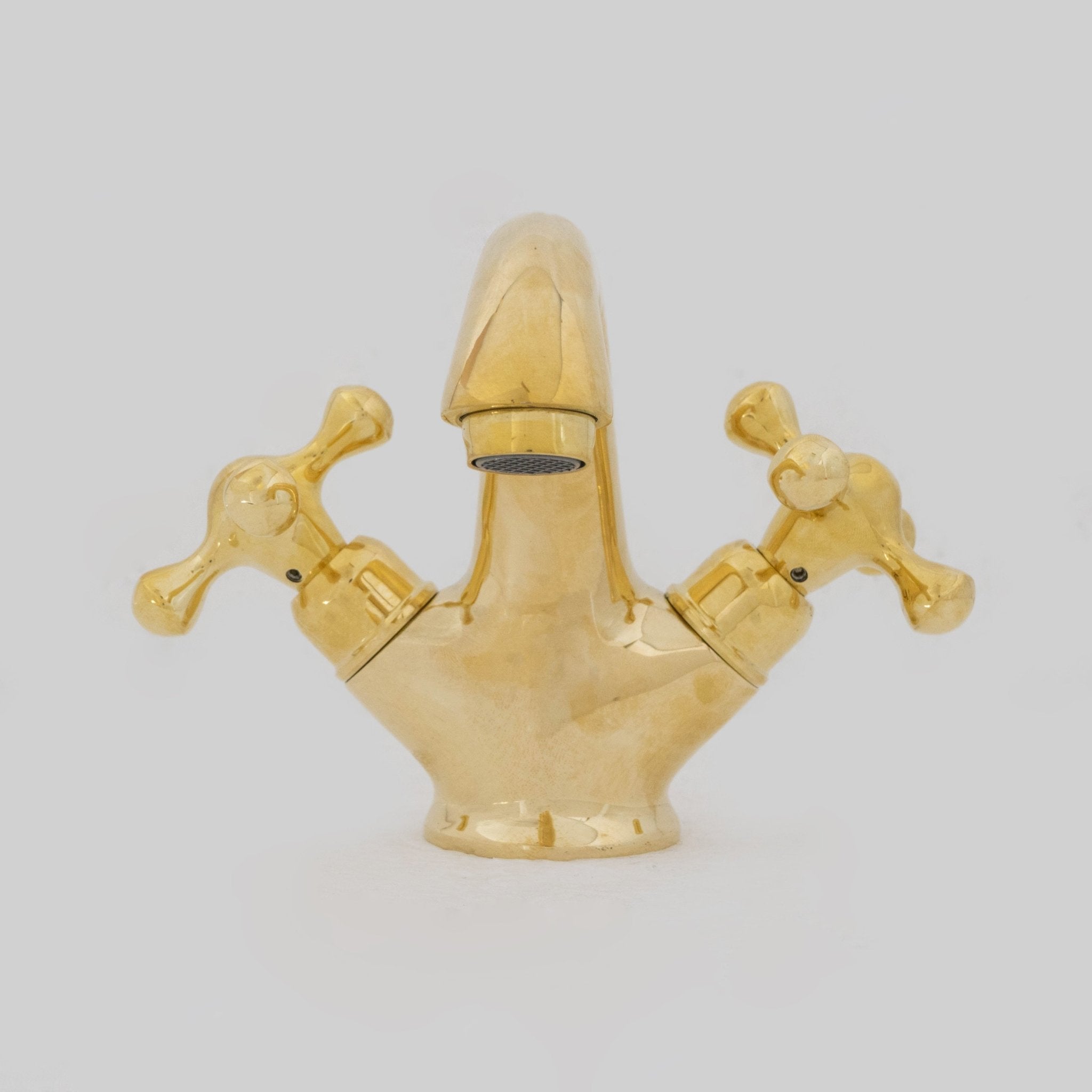 Single-Hole Unlacquered Brass Bathroom Sink Vanity Faucet with Double Simple Cross Handles alternate view 4