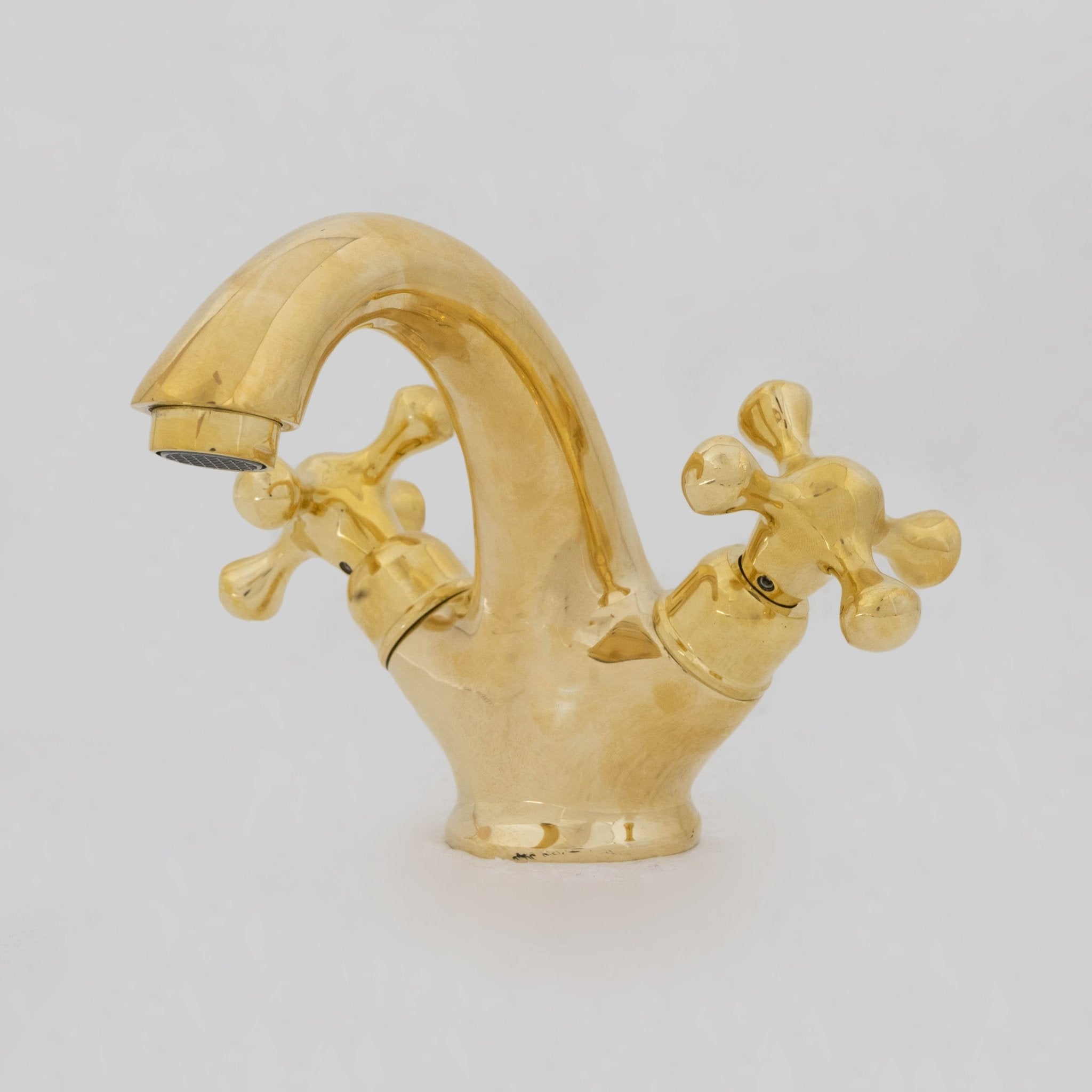 Single-Hole Unlacquered Brass Bathroom Sink Vanity Faucet with Double Simple Cross Handles alternate view 2