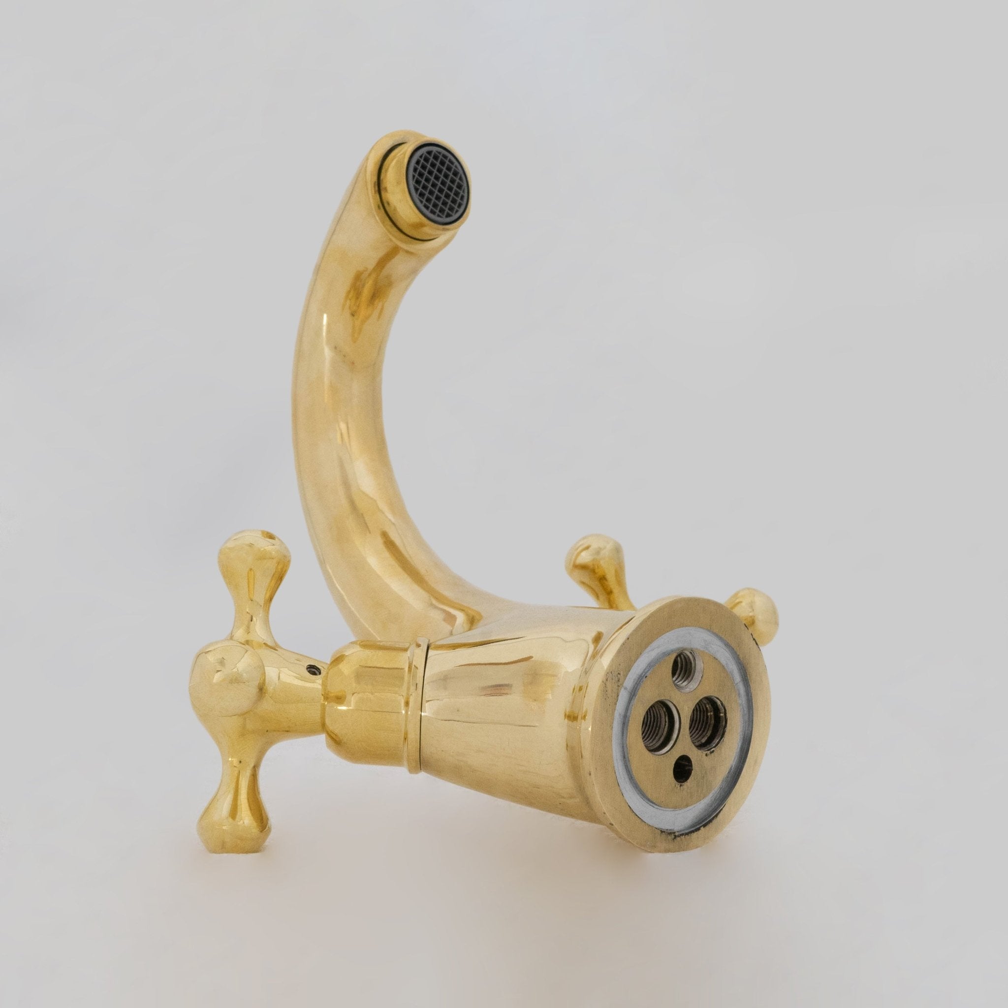 Single-Hole Unlacquered Brass Bathroom Sink Vanity Faucet with Double Simple Cross Handles alternate view 10