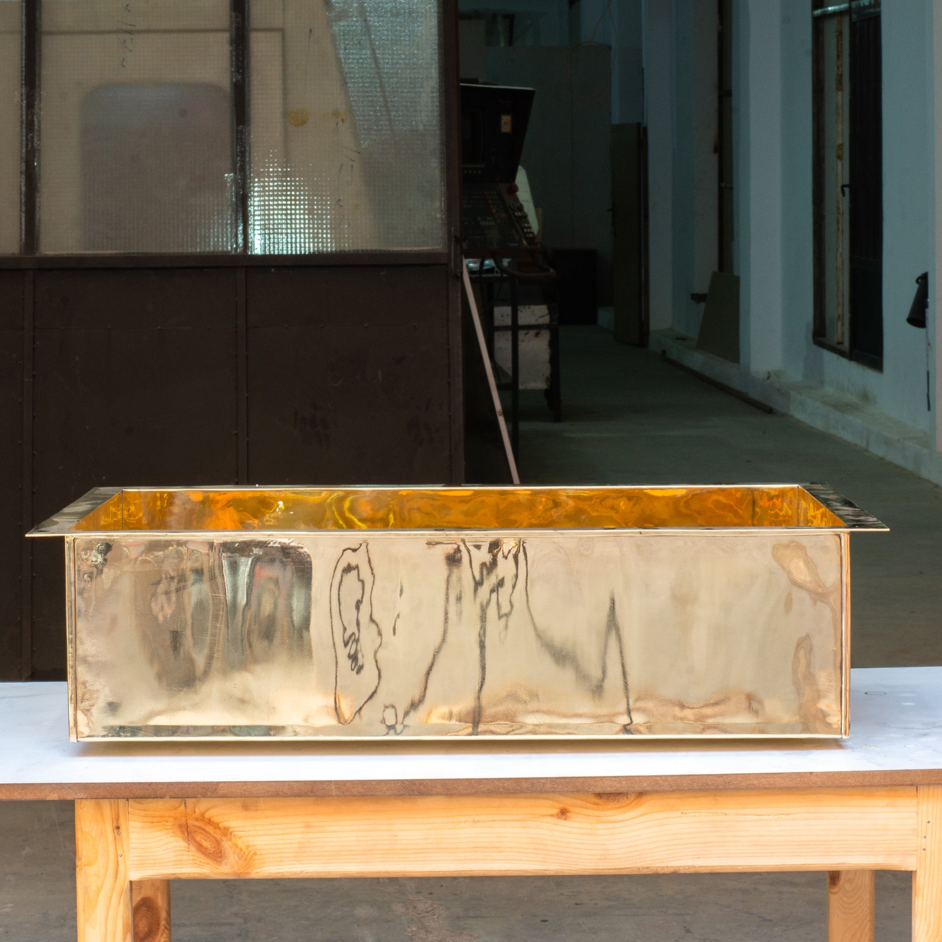 Smooth Unlacquered Brass Farmhouse Kitchen Sink | Double Drain alternate view 3