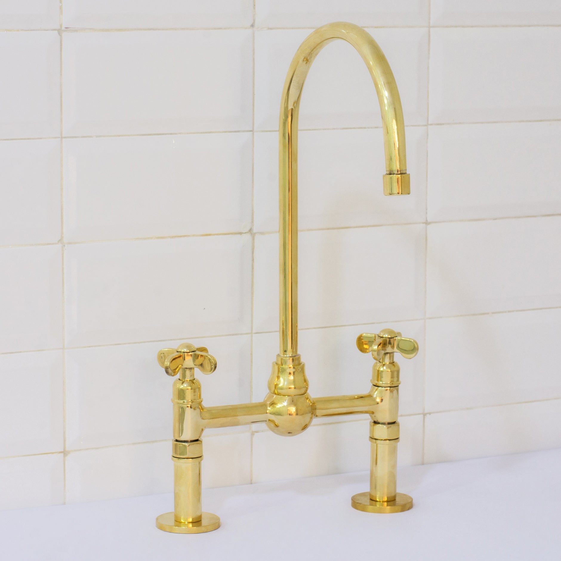 Solid Brass Ball Center Bridge Faucet Straight Legs, Dual Handle Faucet, Bridge Kitchen Faucet, 2-Hole Faucet, Deck Mount Faucet alternate view 7