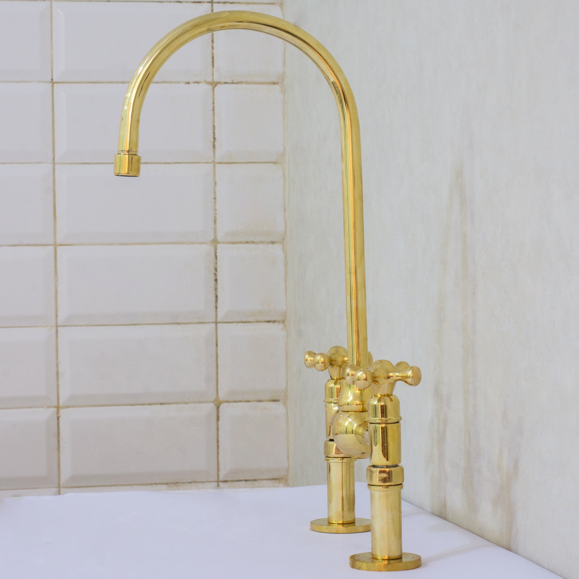 Solid Brass Ball Center Bridge Faucet Straight Legs, Dual Handle Faucet, Bridge Kitchen Faucet, 2-Hole Faucet, Deck Mount Faucet alternate view 4