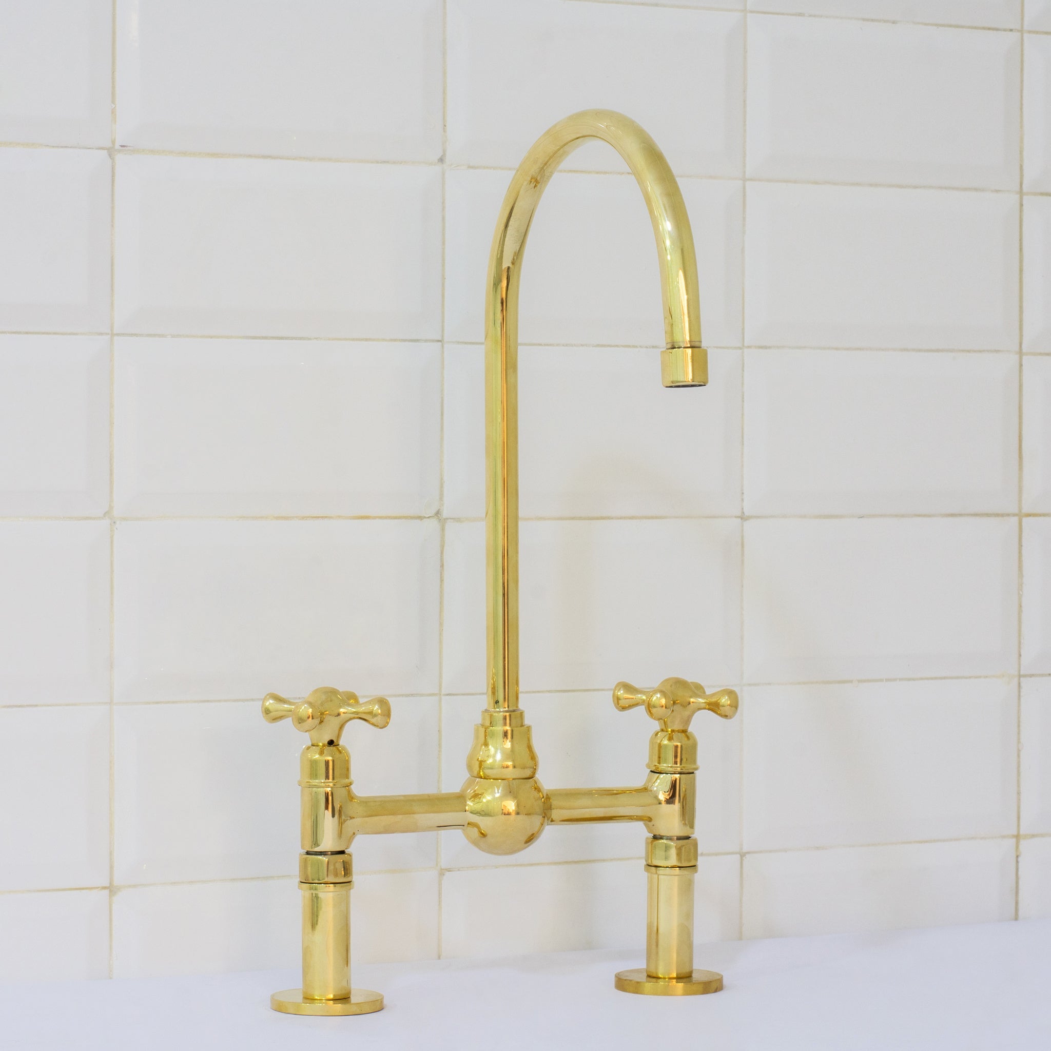 Solid Brass Ball Center Bridge Faucet Straight Legs, Dual Handle Faucet, Bridge Kitchen Faucet, 2-Hole Faucet, Deck Mount Faucet alternate view 5