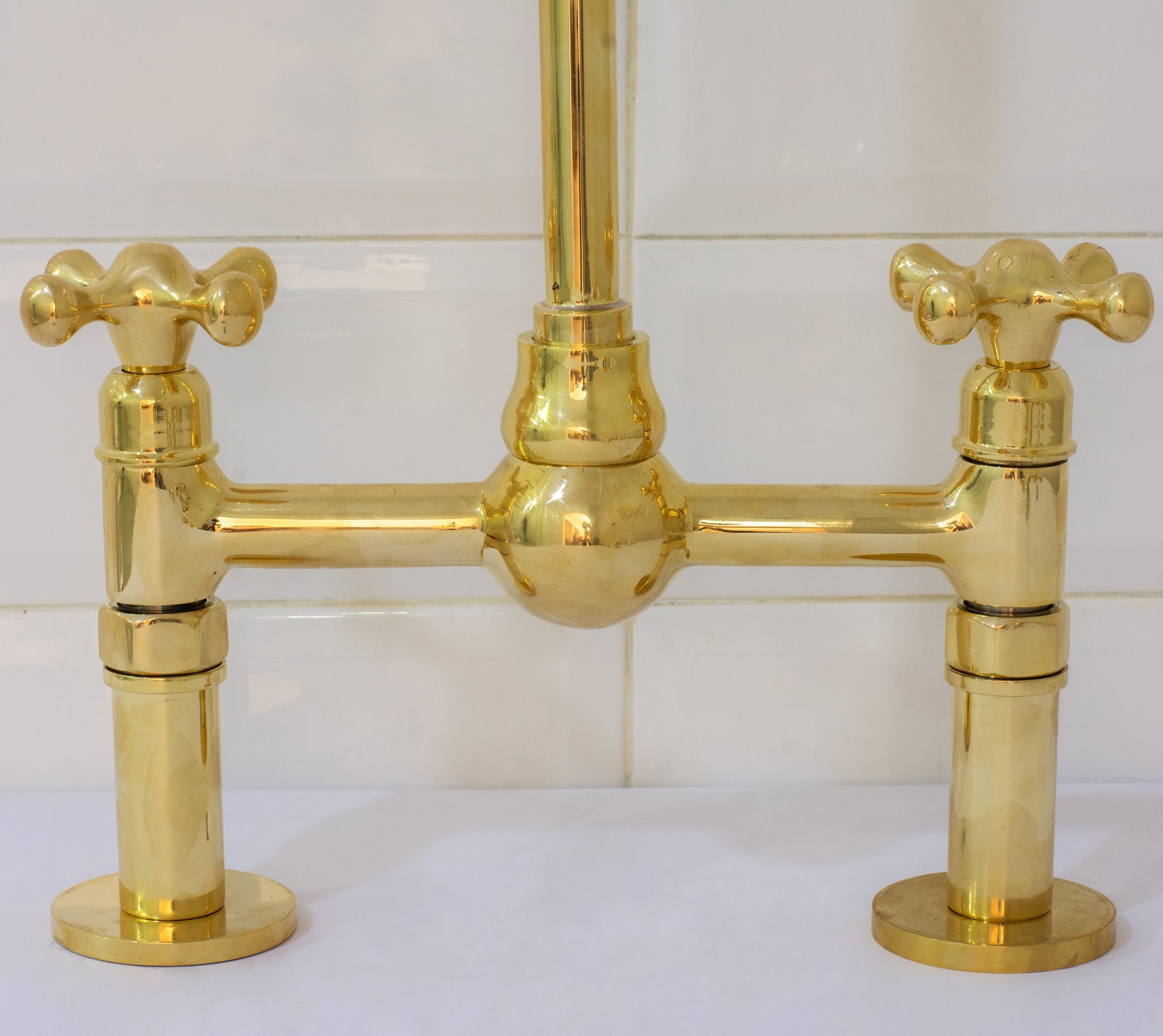 Solid Brass Ball Center Bridge Faucet Straight Legs, Dual Handle Faucet, Bridge Kitchen Faucet, 2-Hole Faucet, Deck Mount Faucet alternate view 11