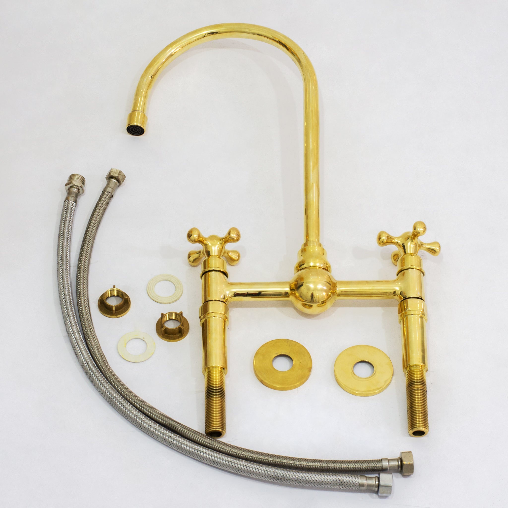 Solid Brass Ball Center Bridge Faucet Straight Legs, Dual Handle Faucet, Bridge Kitchen Faucet, 2-Hole Faucet, Deck Mount Faucet alternate view 13