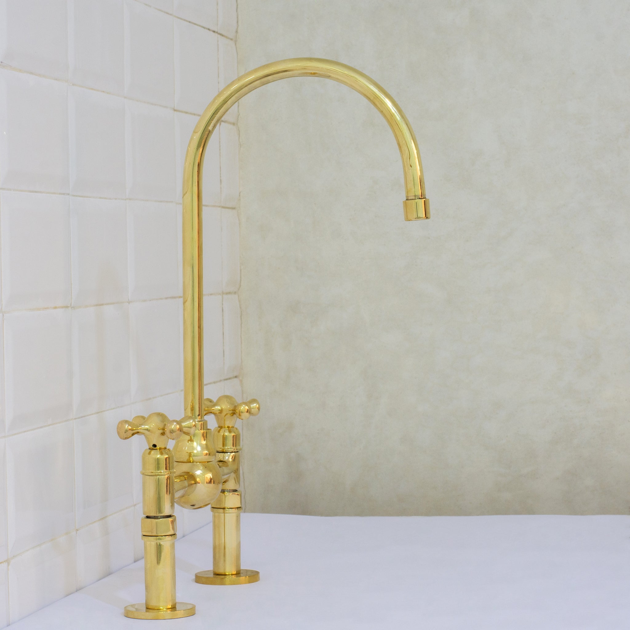 Solid Brass Ball Center Bridge Faucet Straight Legs, Dual Handle Faucet, Bridge Kitchen Faucet, 2-Hole Faucet, Deck Mount Faucet alternate view 6