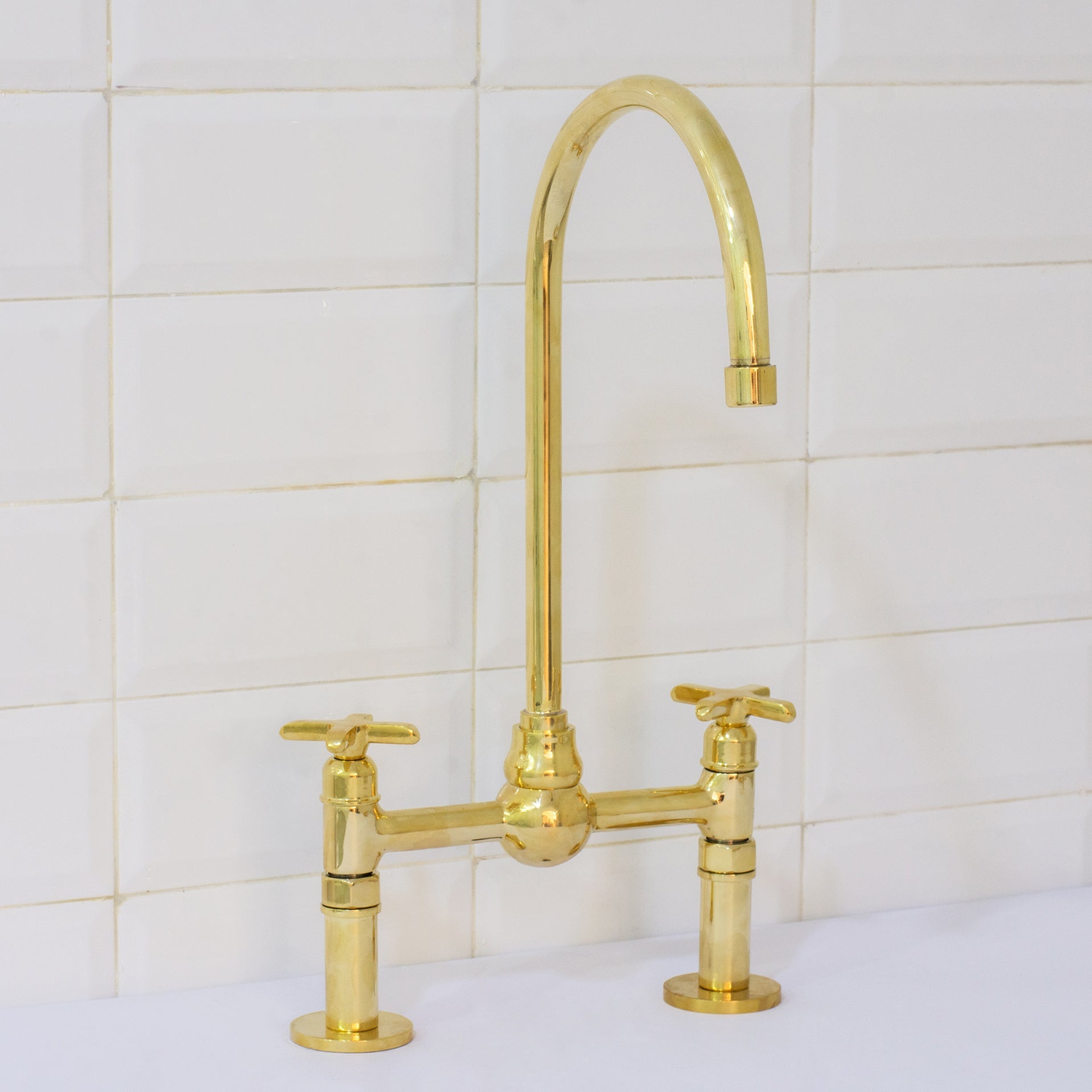 Solid Brass Ball Center Bridge Faucet Straight Legs, Dual Handle Faucet, Bridge Kitchen Faucet, 2-Hole Faucet, Deck Mount Faucet alternate view 8