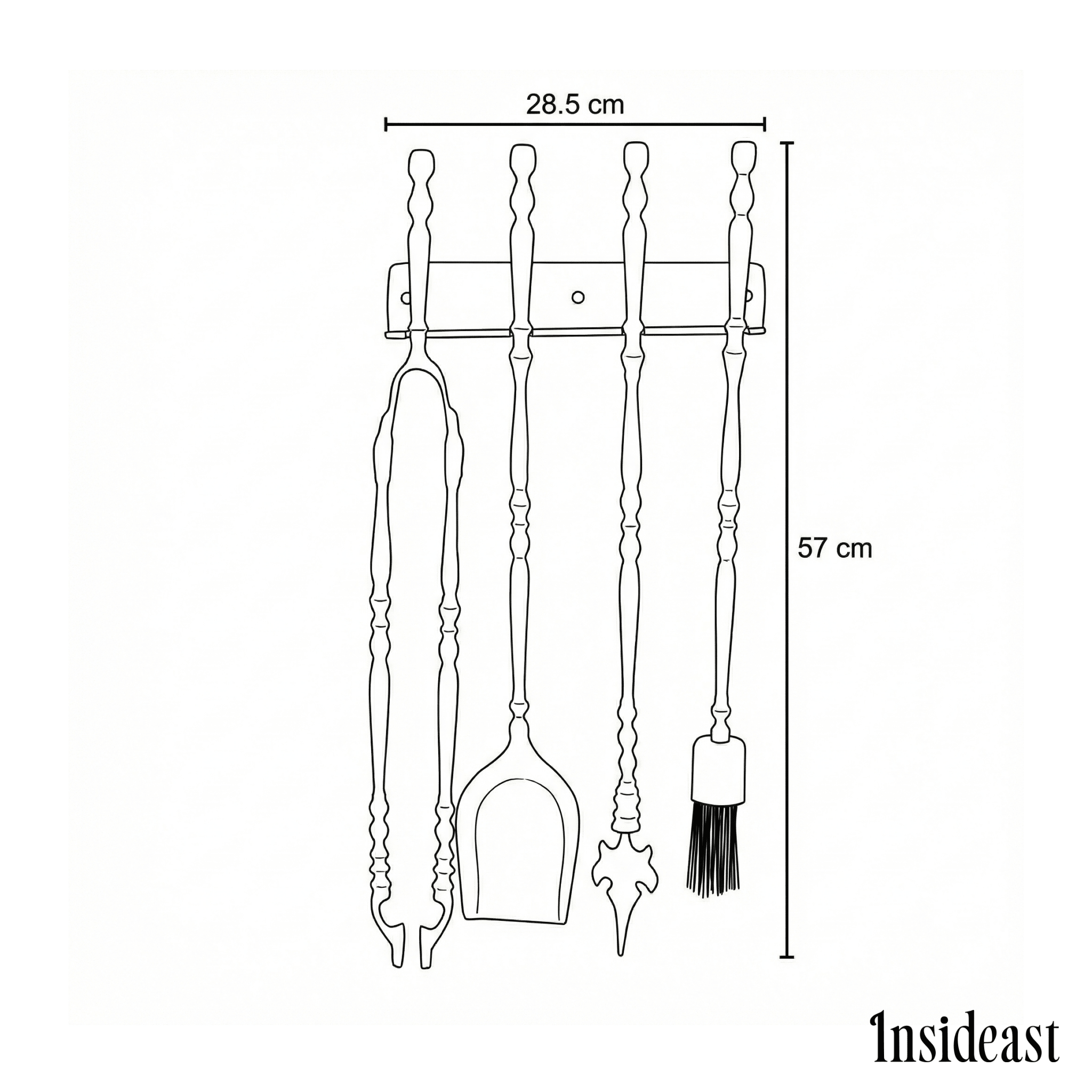 Solid Brass Black Wall-Mounted Fireplace Tool Set | Heavy Fire Tool Rack alternate view 8