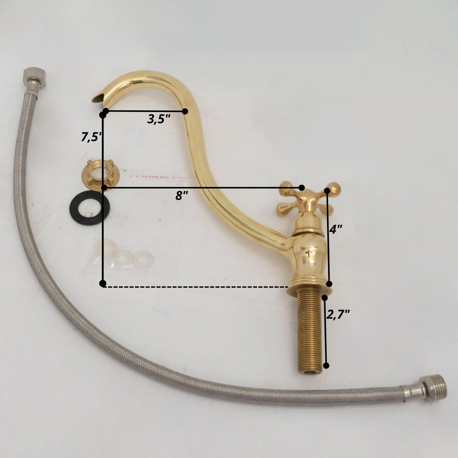 Solid Brass Cold Water Tap, Unlacquered Brass Faucet With Traditional Cross Handles alternate view 10