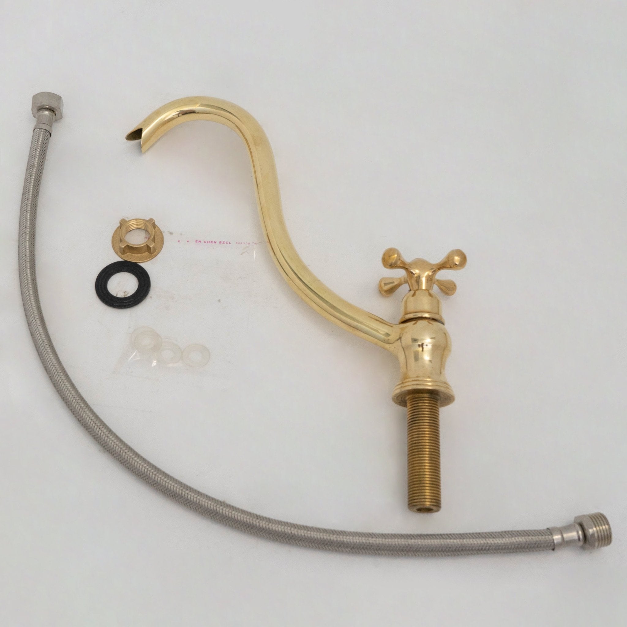 Solid Brass Cold Water Tap, Unlacquered Brass Faucet With Traditional Cross Handles alternate view 9