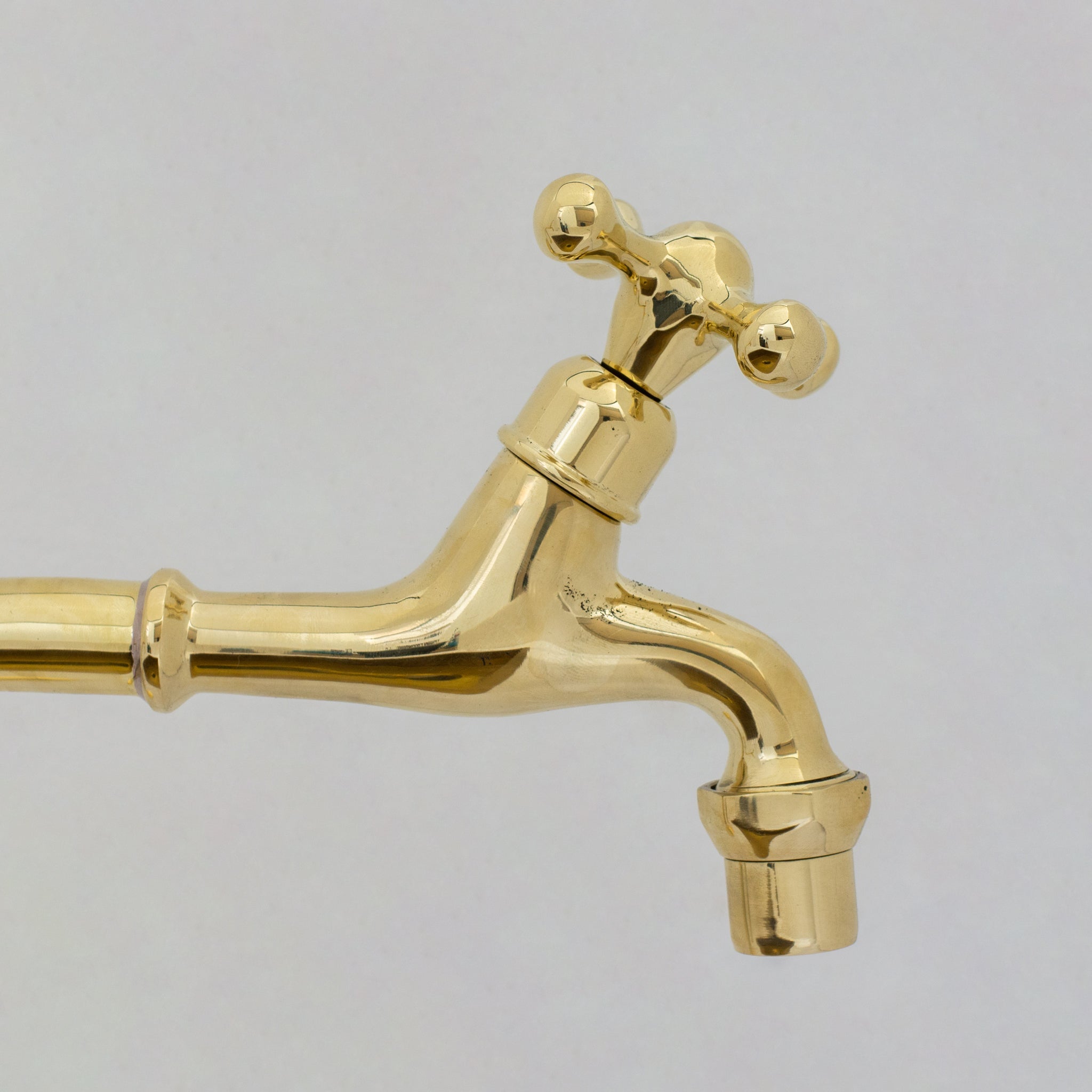 Solid Brass Deck-Mount Kitchen Bib Taps – Double Pillar Faucet Set for Hot & Cold Water alternate view 9