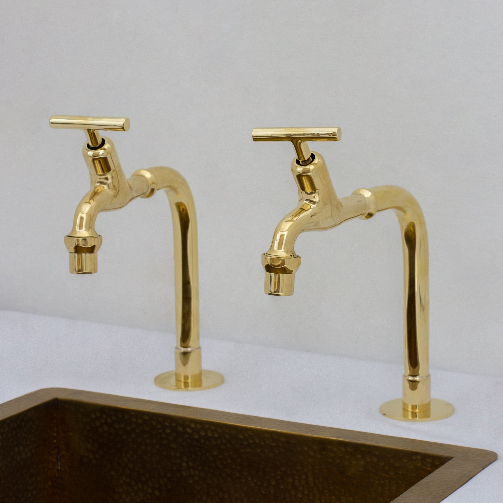 Solid Brass Deck-Mount Kitchen Bib Taps – Double Pillar Faucet Set for Hot & Cold Water alternate view 17