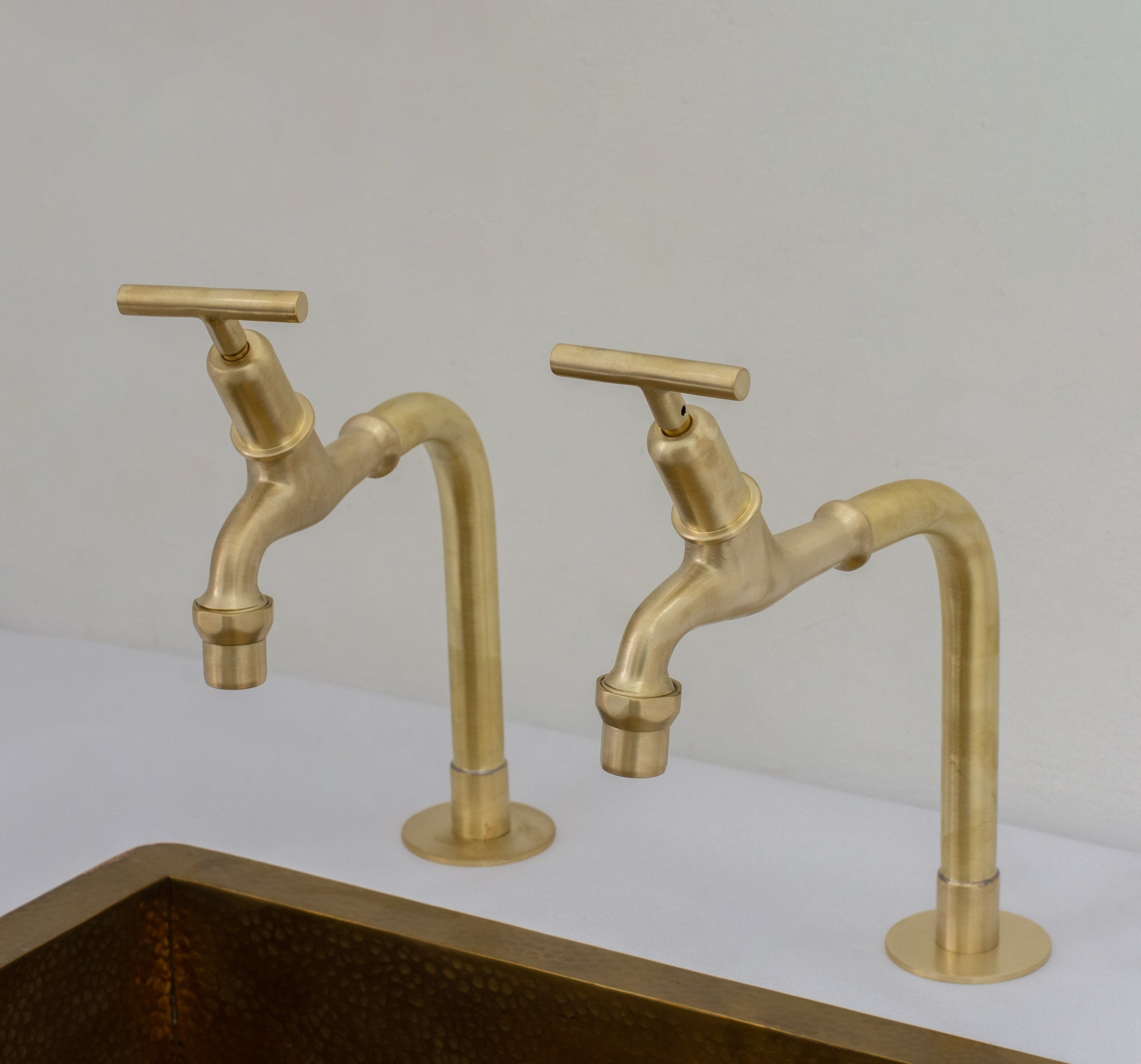 Solid Brass Deck-Mount Kitchen Bib Taps – Double Pillar Faucet Set for Hot & Cold Water alternate view 18