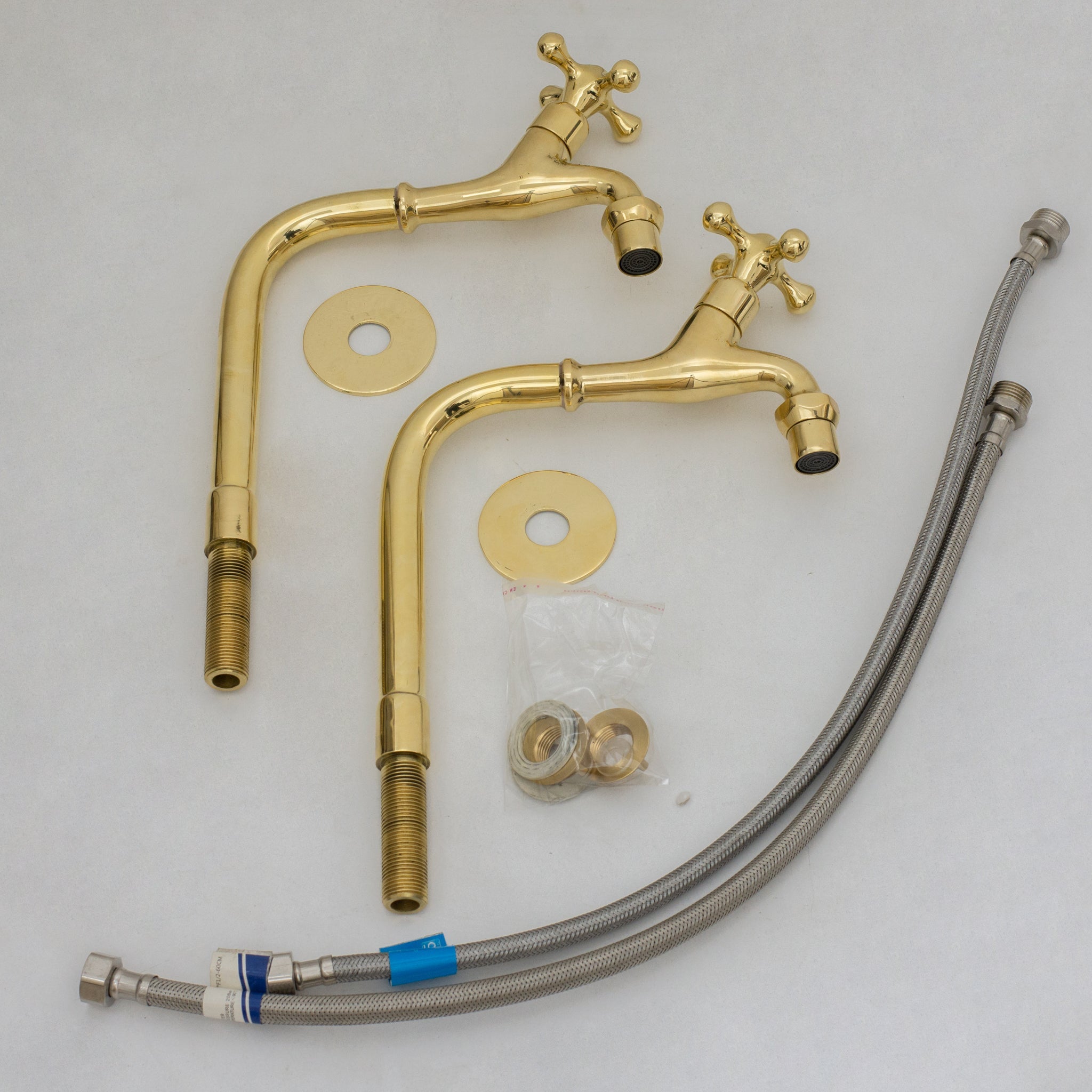 Solid Brass Deck-Mount Kitchen Bib Taps – Double Pillar Faucet Set for Hot & Cold Water alternate view 22