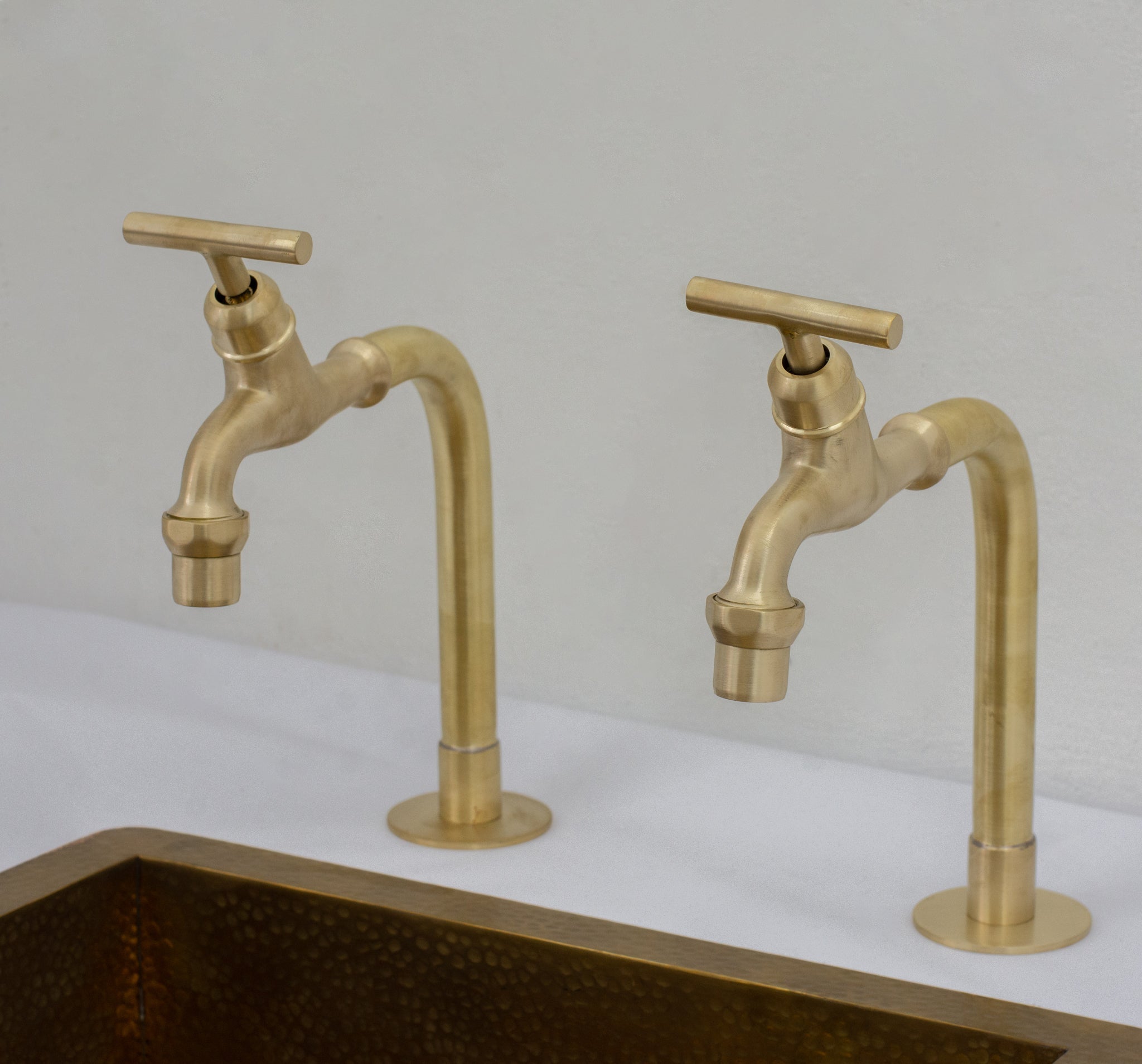 Solid Brass Deck-Mount Kitchen Bib Taps – Double Pillar Faucet Set for Hot & Cold Water alternate view 16