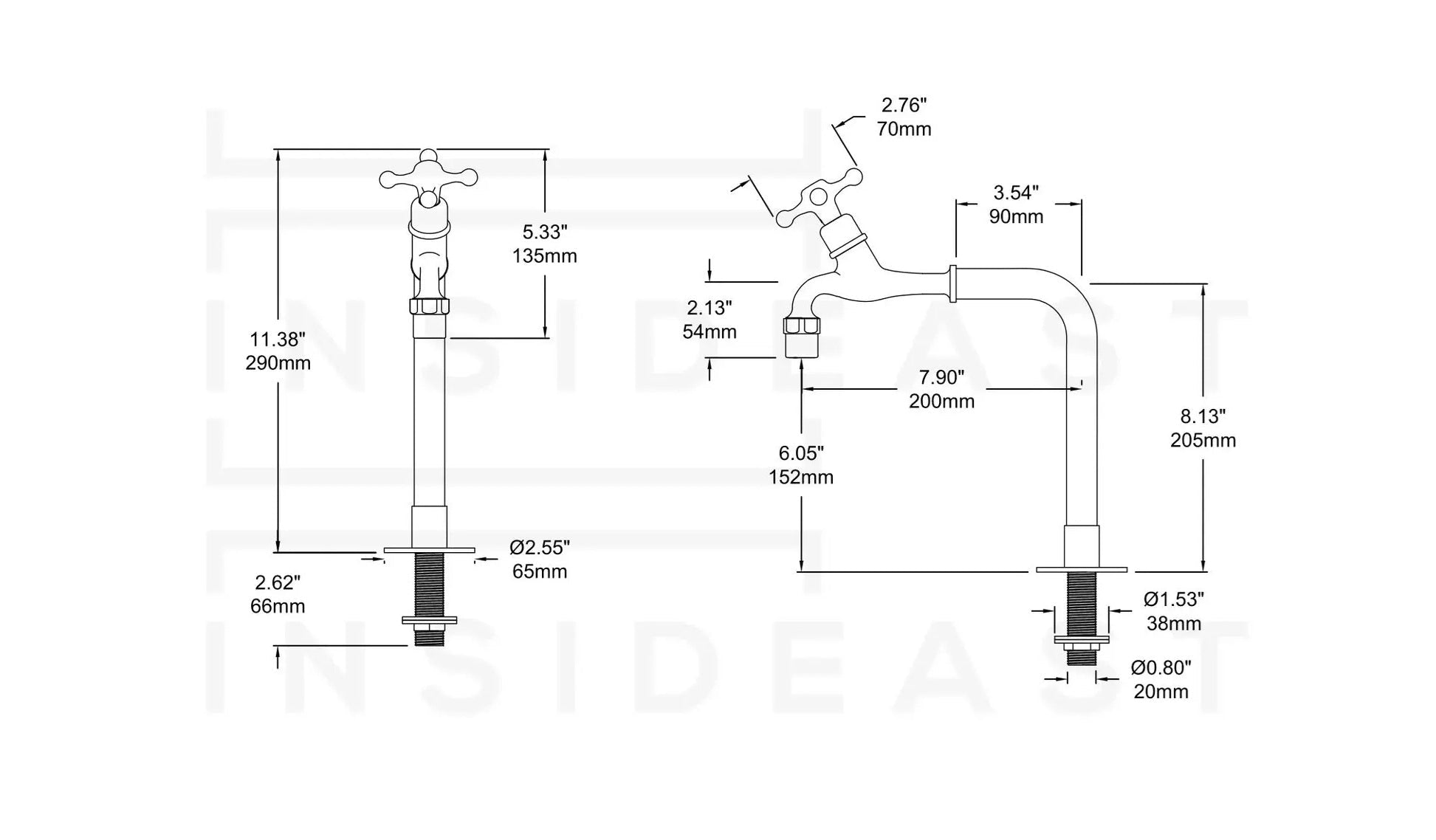 Solid Brass Deck-Mount Kitchen Bib Taps – Double Pillar Faucet Set for Hot & Cold Water alternate view 23