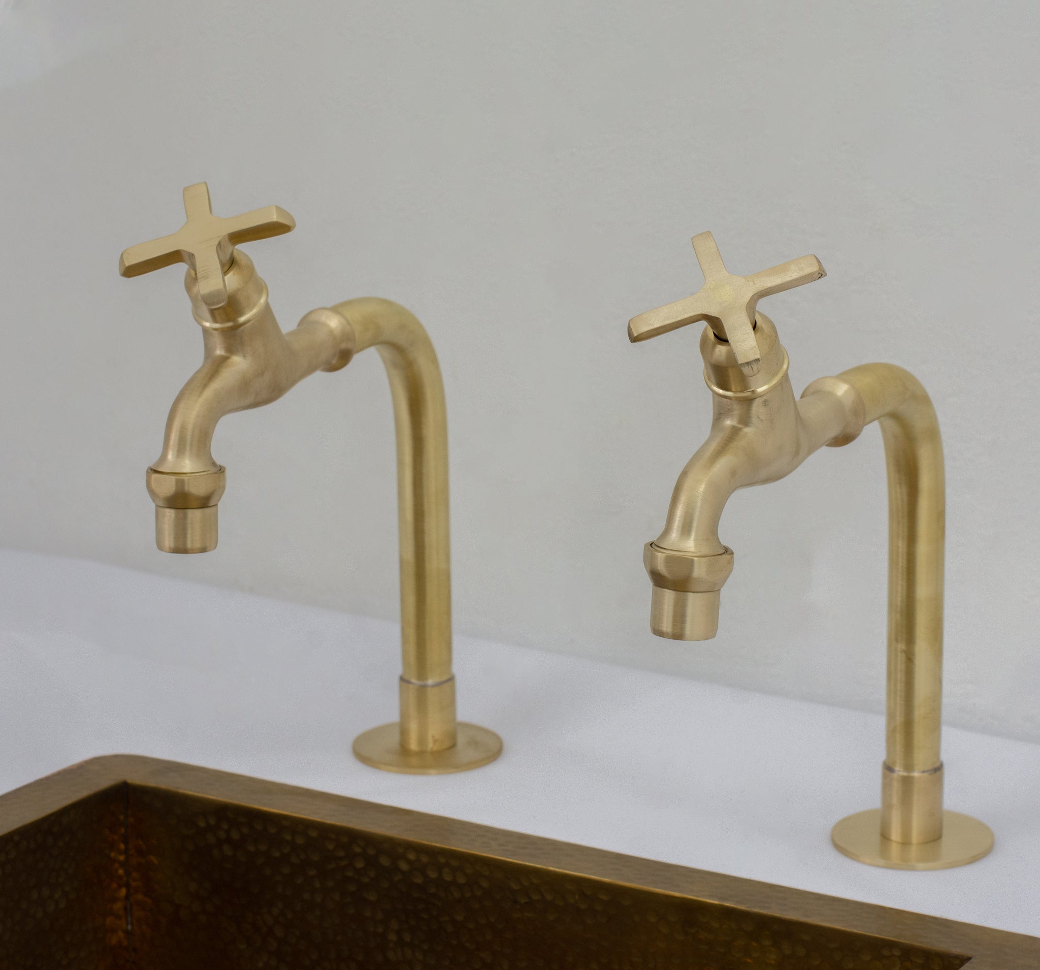 Solid Brass Deck-Mount Kitchen Bib Taps – Double Pillar Faucet Set for Hot & Cold Water alternate view 12