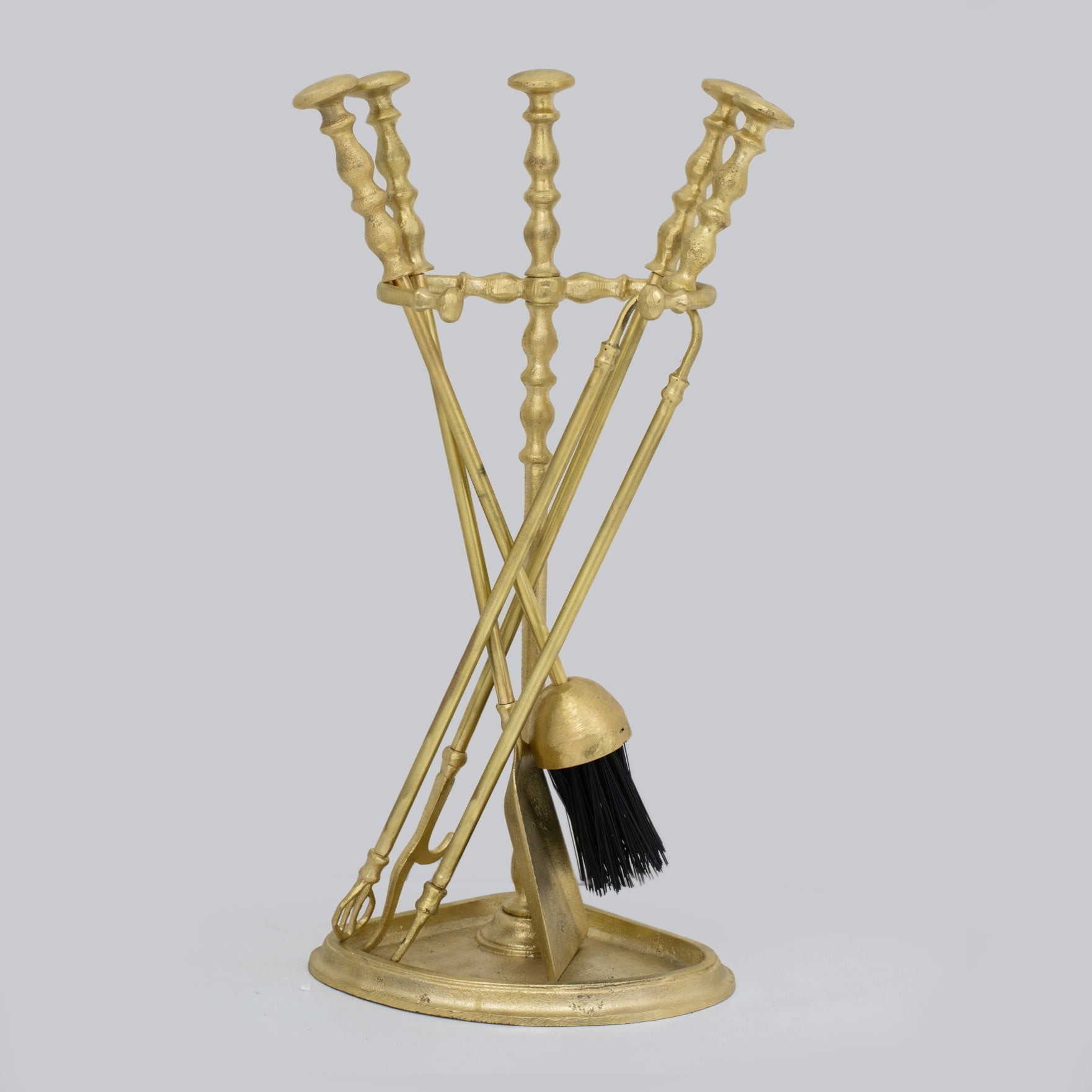 Solid Brass Fireplace Tools, Heavy Duty Fireside Set, Firewood Tongs With Stand