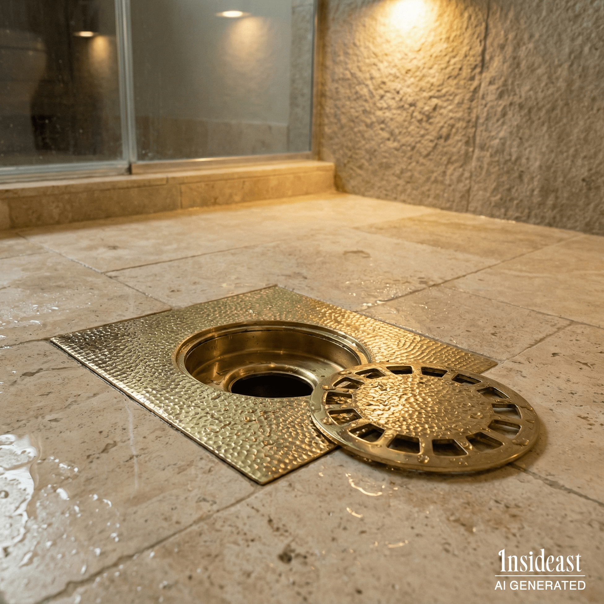Solid Brass Floor Drain | Hammered Square Style Shower Drain