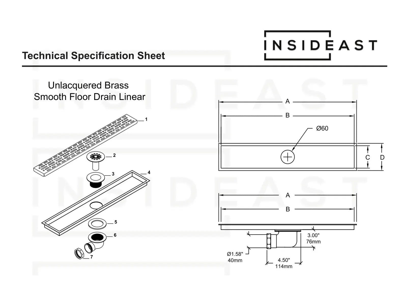 Solid Brass Linear Drain, Shower Floor Drain, Shower Grate drain alternate view 8