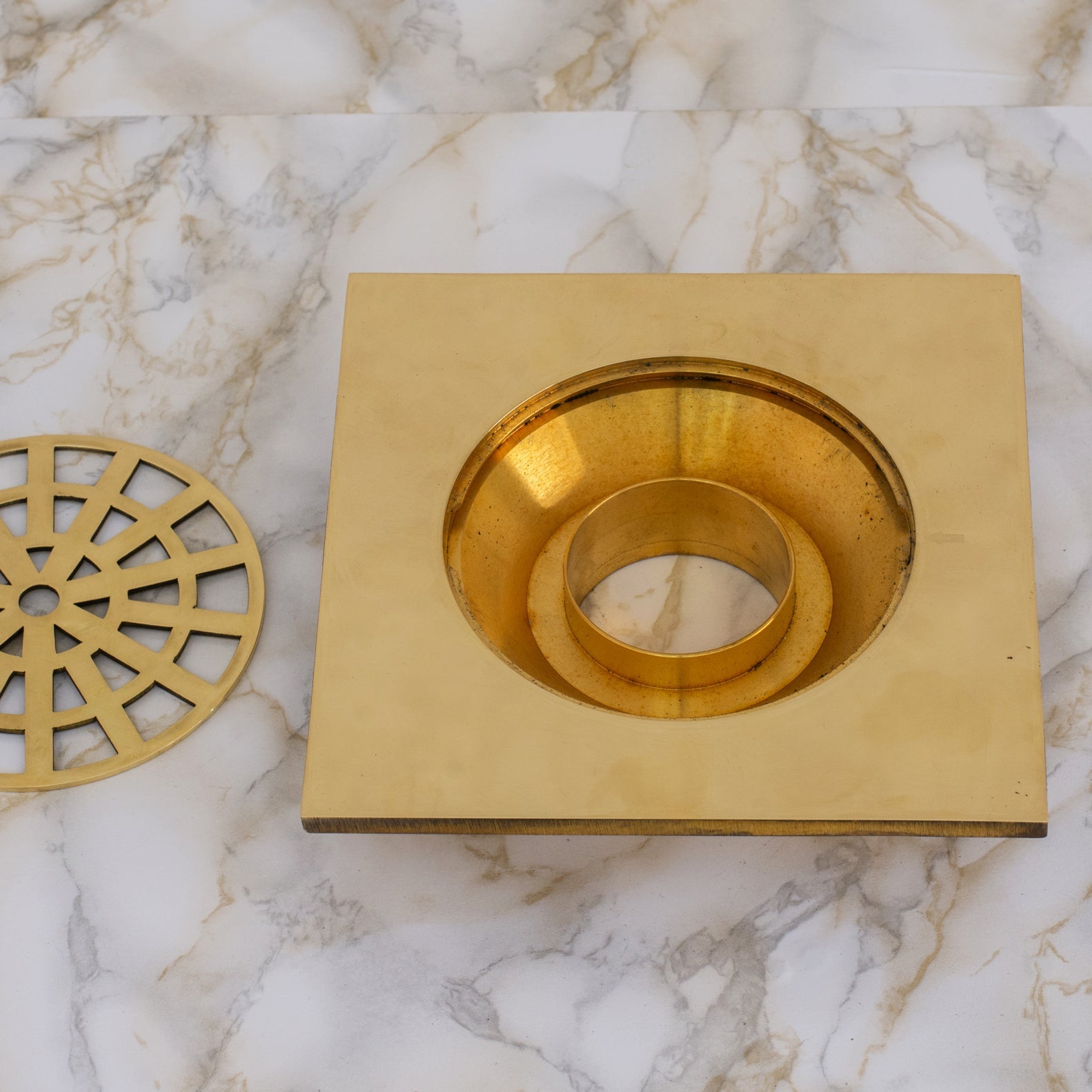 Solid Brass Smooth Floor Drain | Square Grate Shower Drain Cover alternate view 5