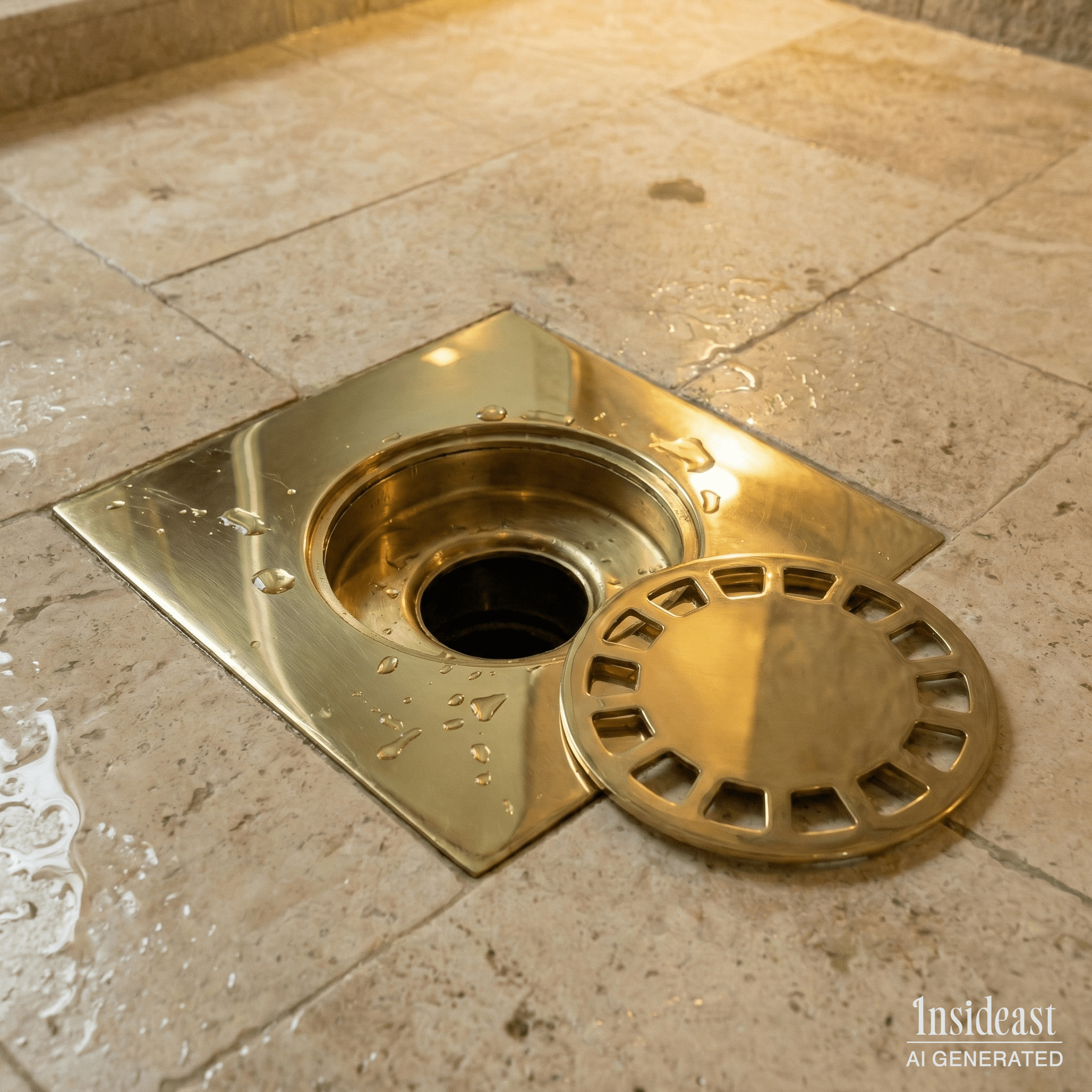 Solid Brass Square Floor Drain | Smooth Style | Unlacquered Shower Drain