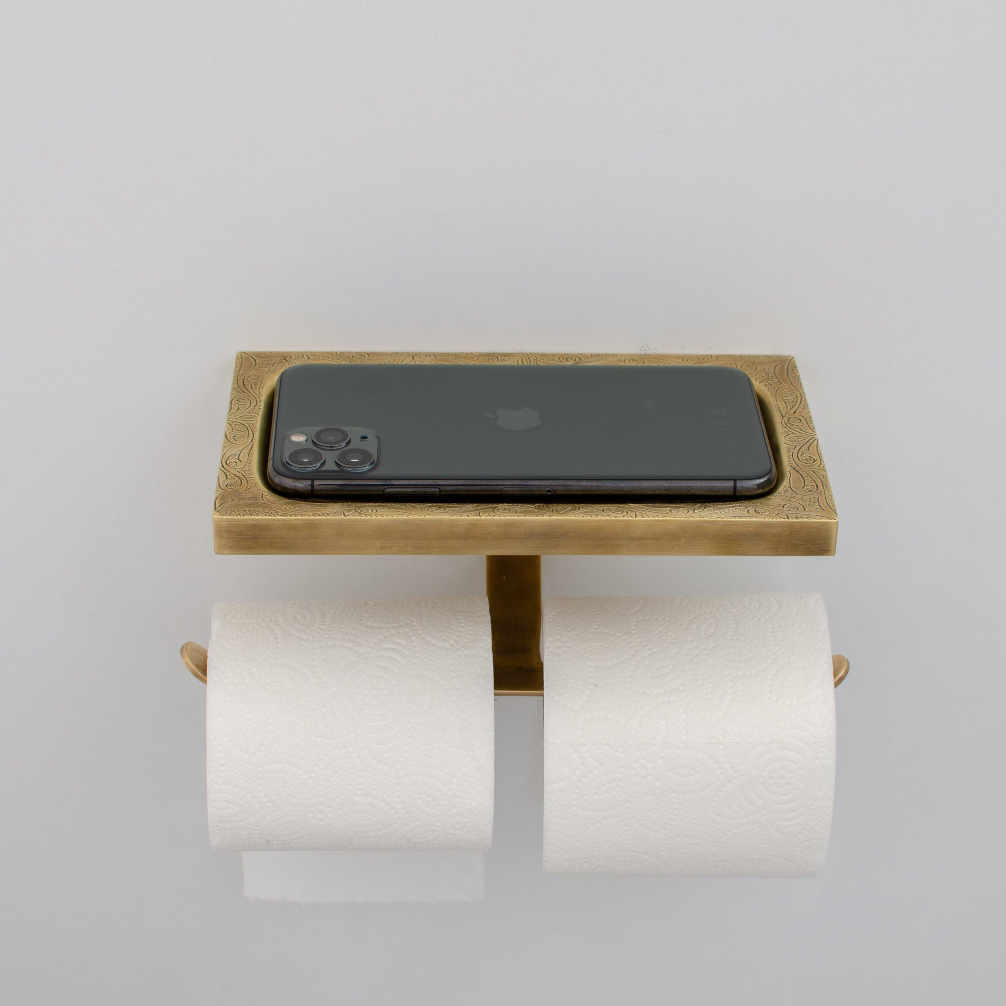 Solid Brass Toilet Paper Holder With Shelf | Powder Room Roll Holder alternate view 10