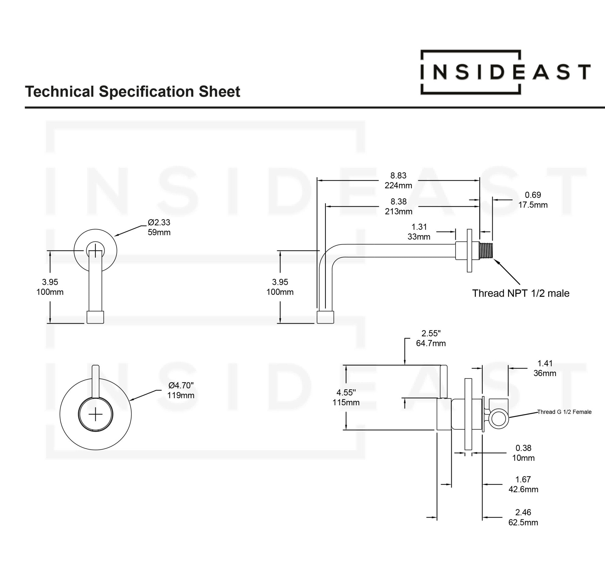 Solid Brass Tub Filler Built-in, Unlacquered Brass Shower System, Concealed Tub Filler alternate view 8