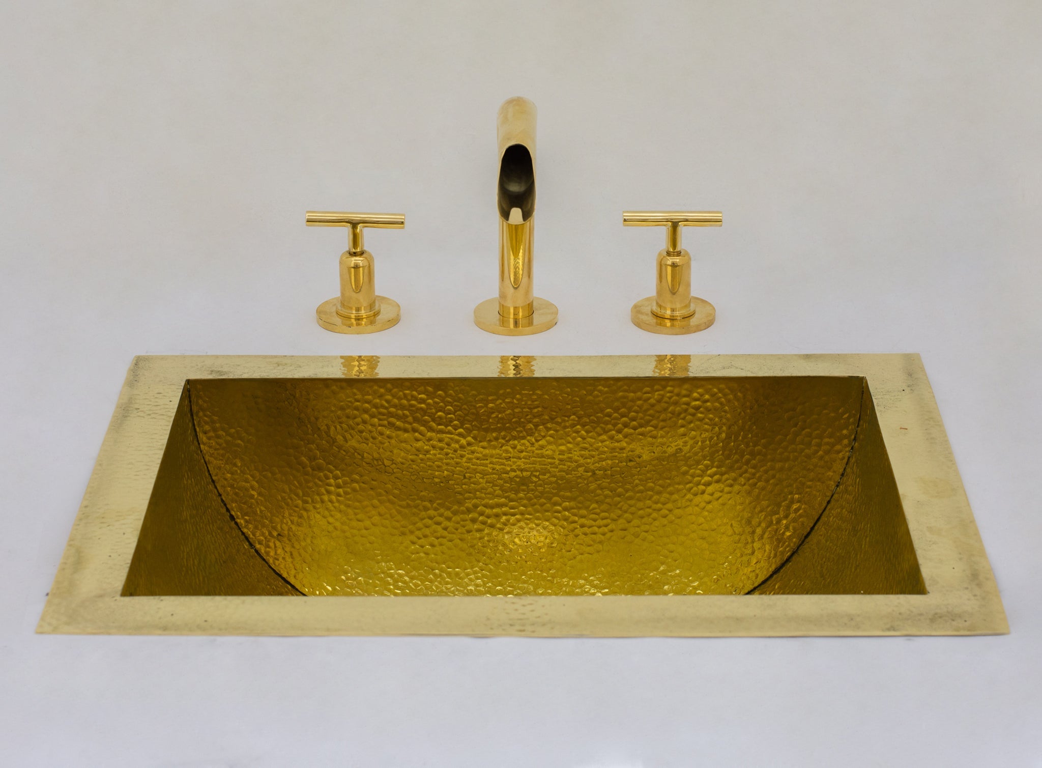 Solid Brass Undermount Bathroom Sink, Hammered Drop-in Vanity Sink With 3-Hole Waterfall Faucet, Undermount Deep Curved Basin alternate view 2