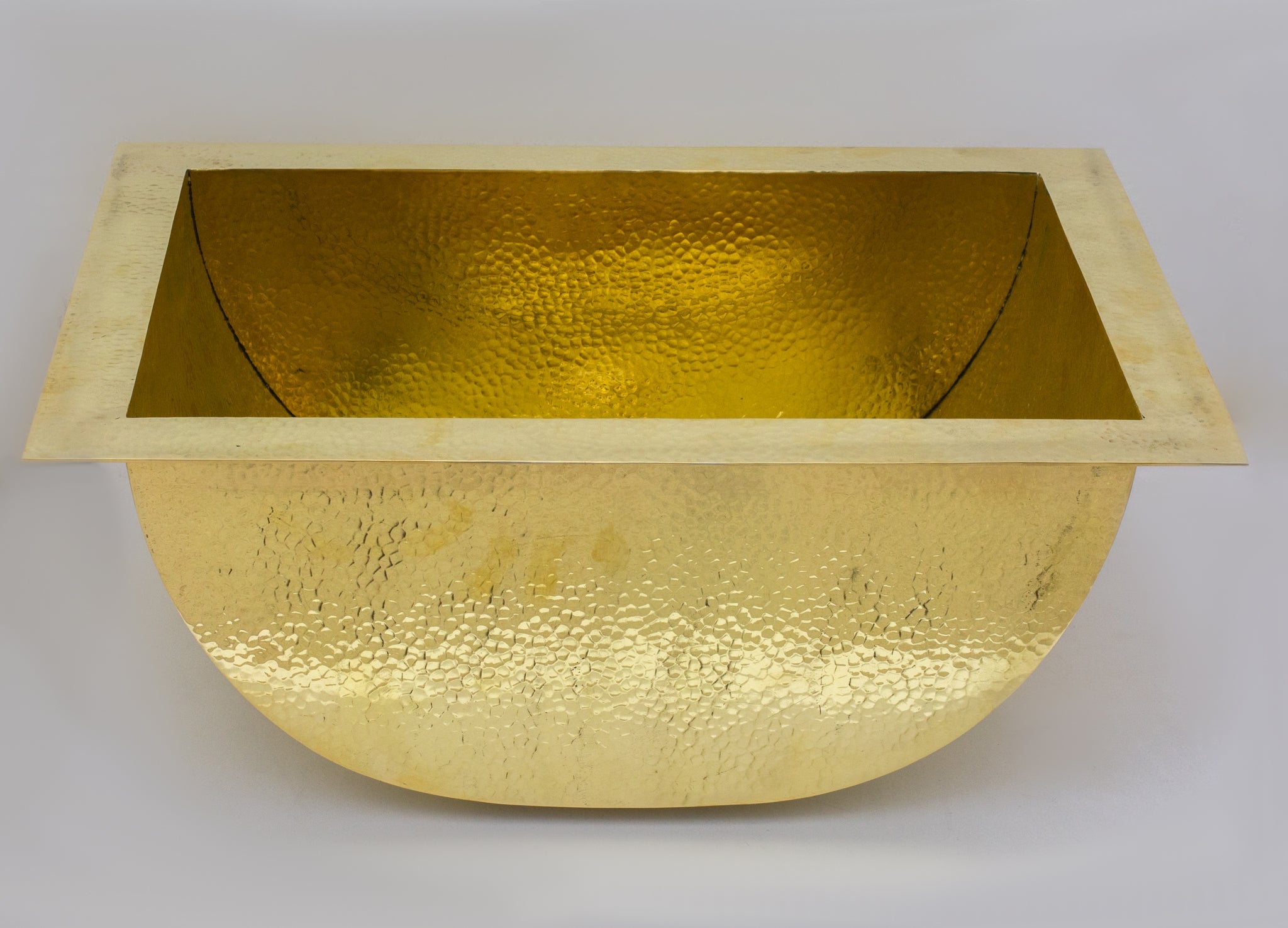 Solid Brass Undermount Bathroom Sink, Hammered Drop-in Vanity Sink With 3-Hole Waterfall Faucet, Undermount Deep Curved Basin alternate view 5