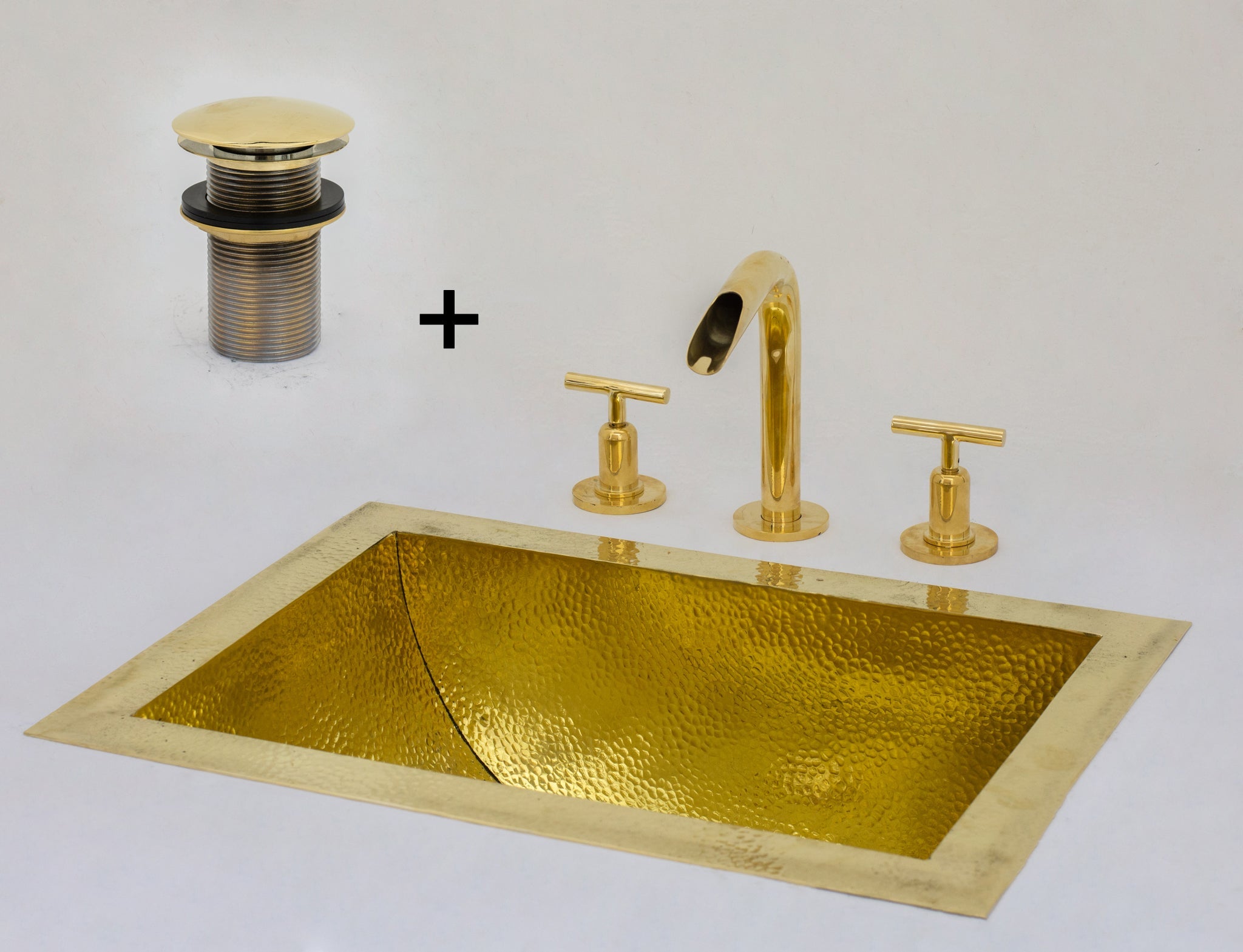 Solid Brass Undermount Bathroom Sink, Hammered Drop-in Vanity Sink With 3-Hole Waterfall Faucet, Undermount Deep Curved Basin alternate view 8